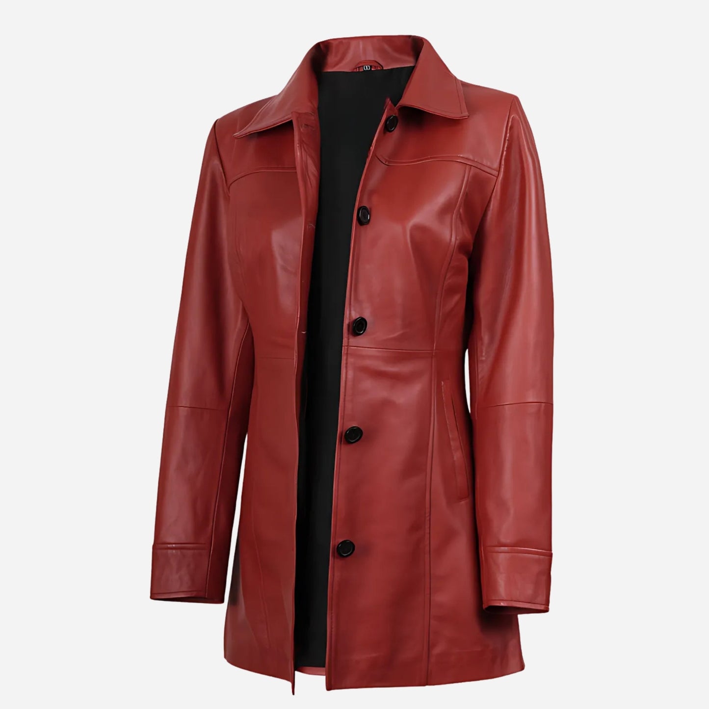Womens Real Lambskin Leather Red Car Coat Verified Leather