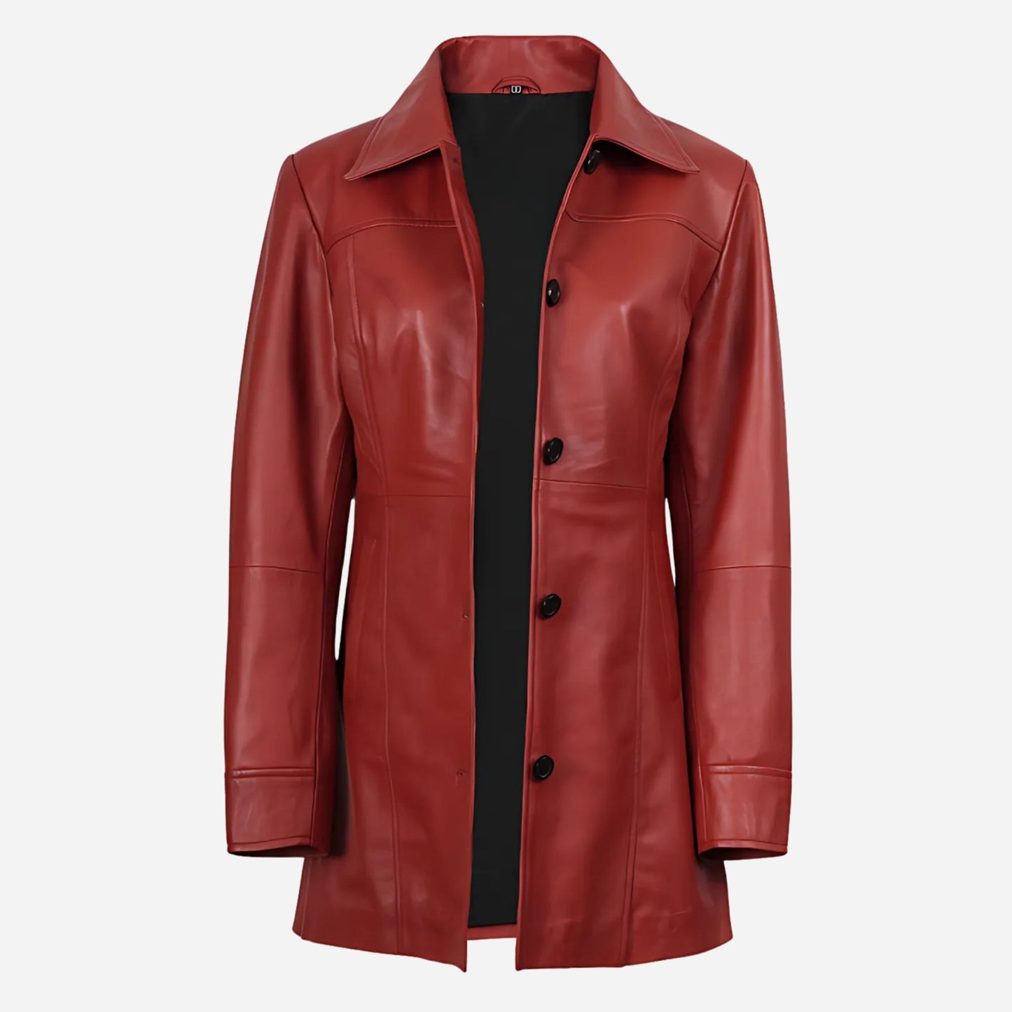 Womens Real Lambskin Leather Red Car Coat Verified Leather