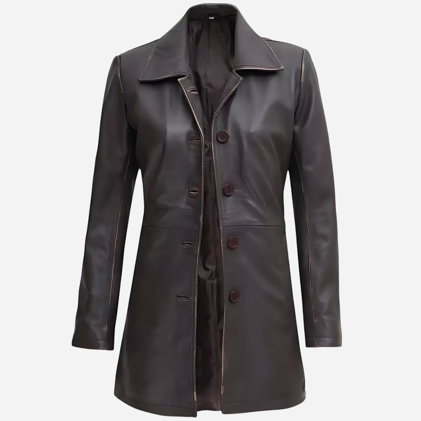 Women's Real Leather Distressed Brown 3/4 Length Coat Verified Leather