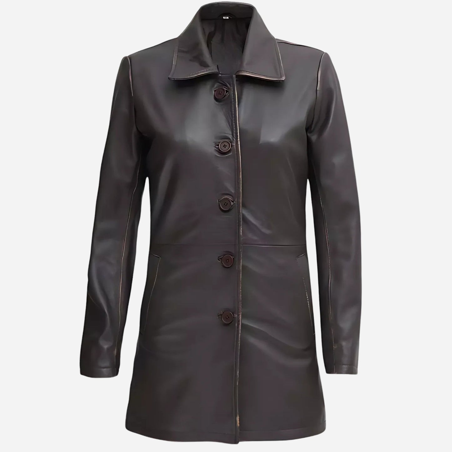 Women's Real Leather Distressed Brown 3/4 Length Coat Verified Leather