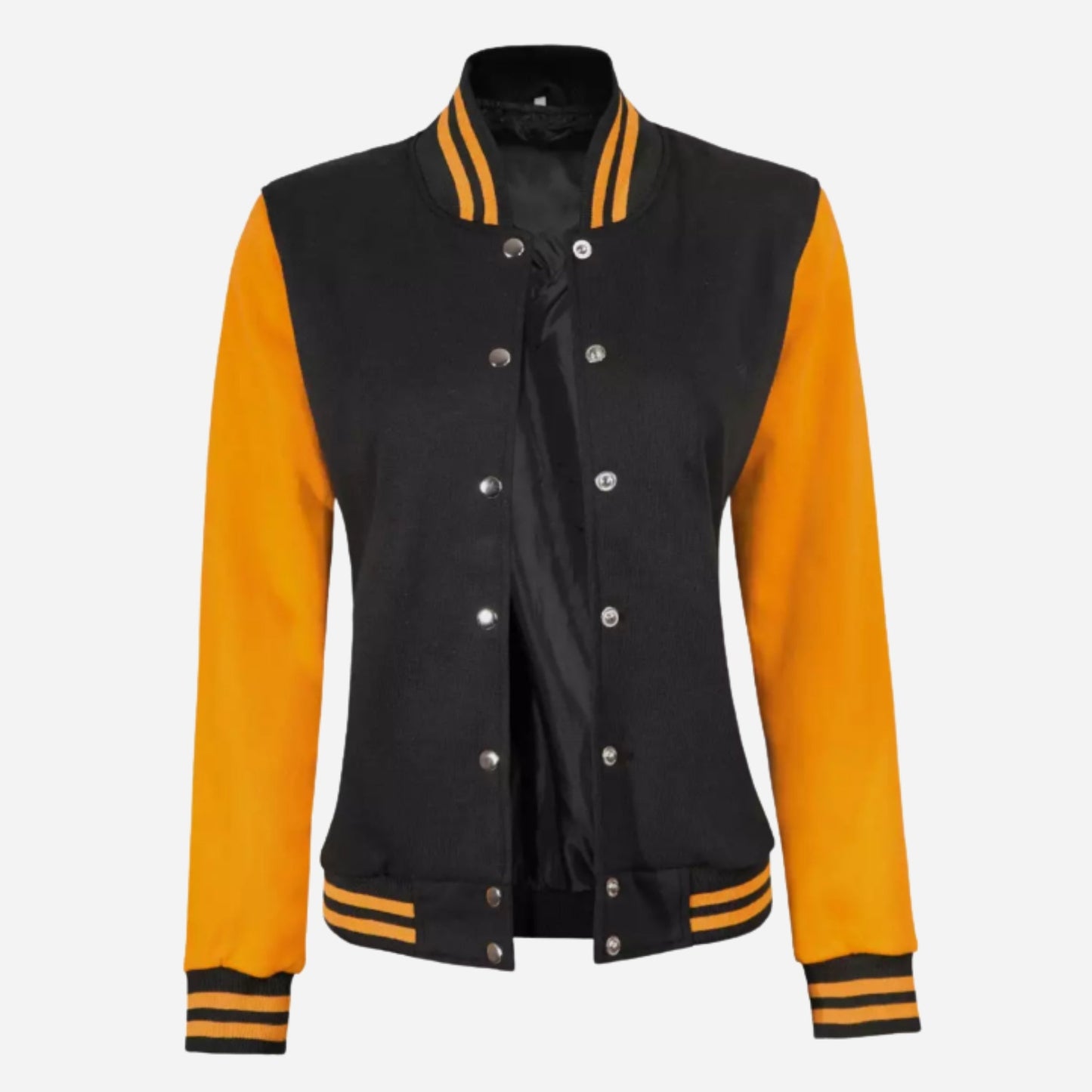 Women’s Black and Yellow Varsity Bomber Jacket Verified Leather