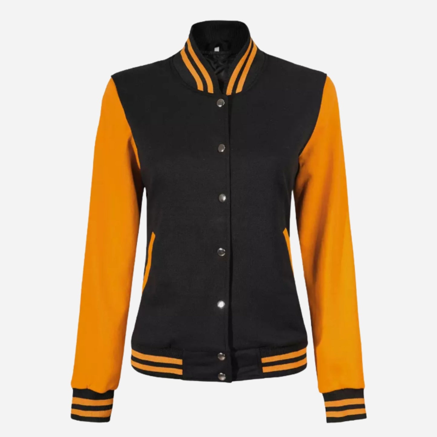 Women’s Black and Yellow Varsity Bomber Jacket Verified Leather