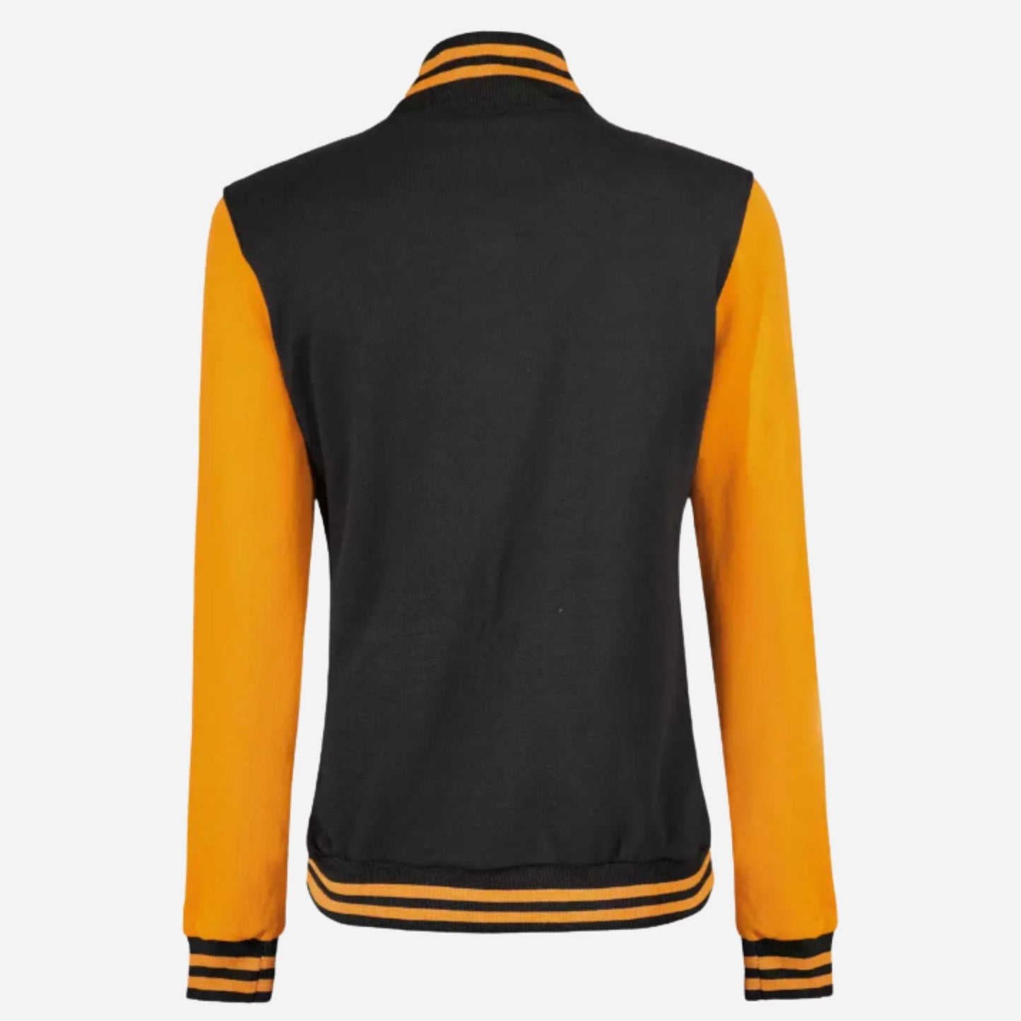 Women’s Black and Yellow Varsity Bomber Jacket Verified Leather