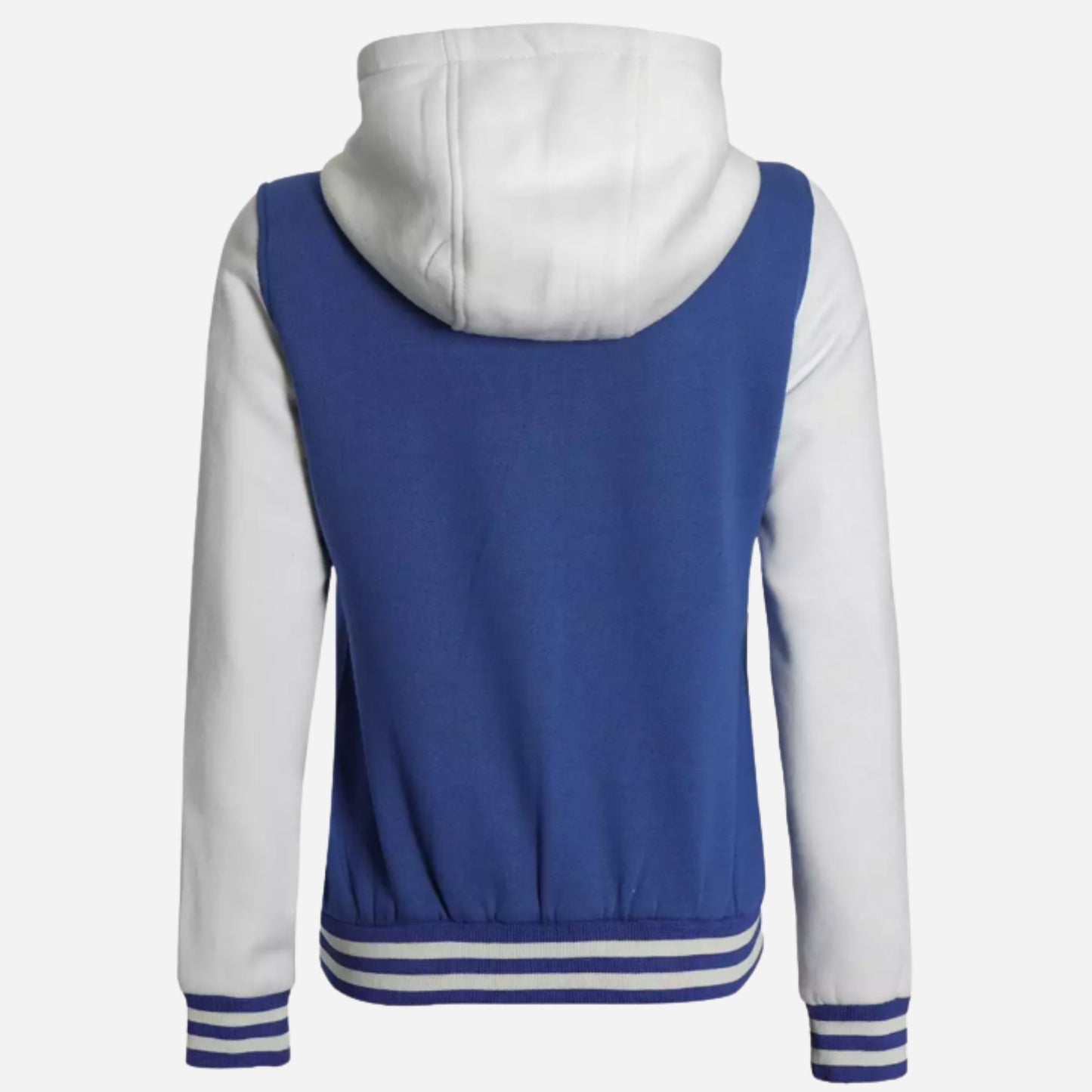 Women's Royal Blue and White Hooded Letterman Jacket Verified Leather