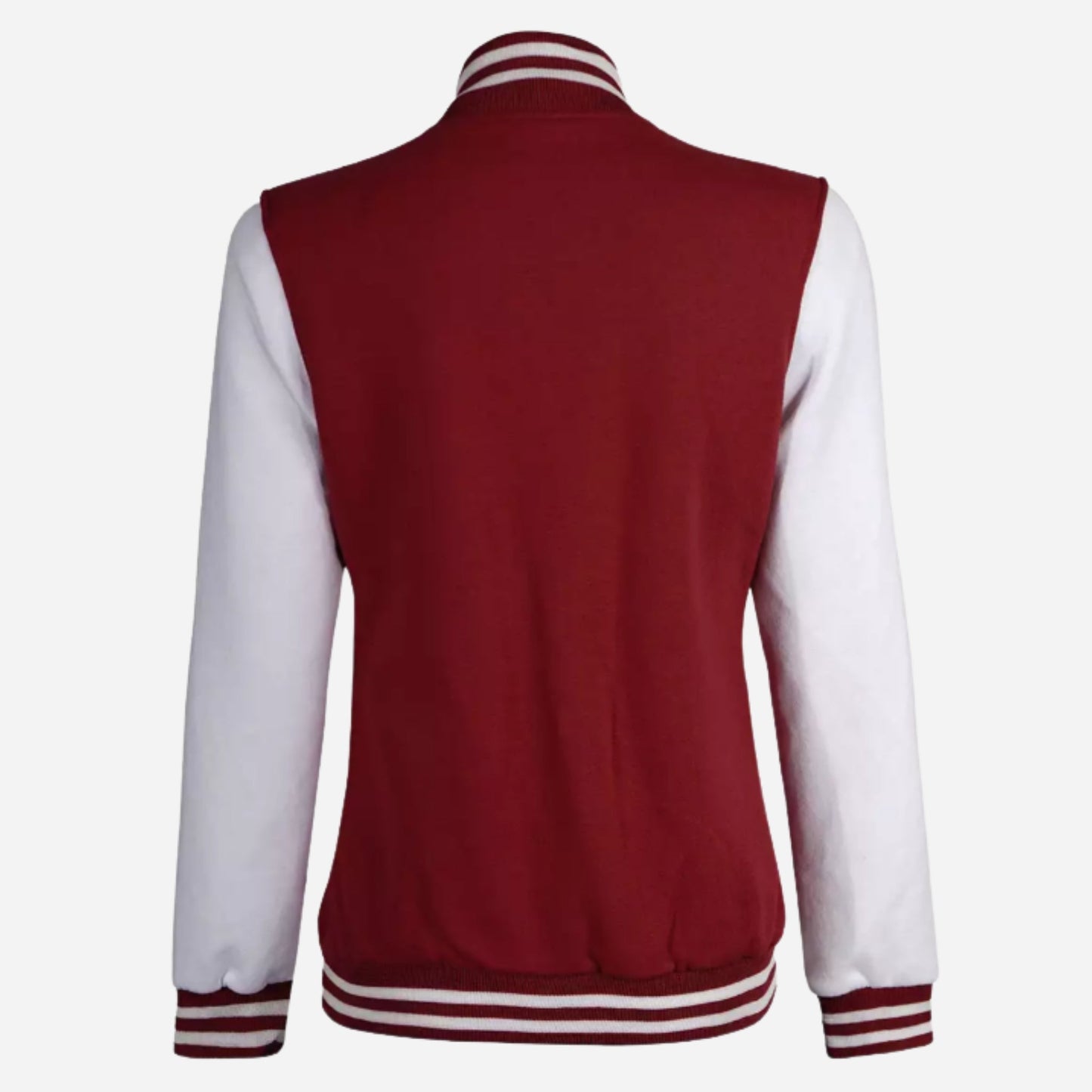 Womens Maroon Varsity Jacket with White Sleeves Verified Leather