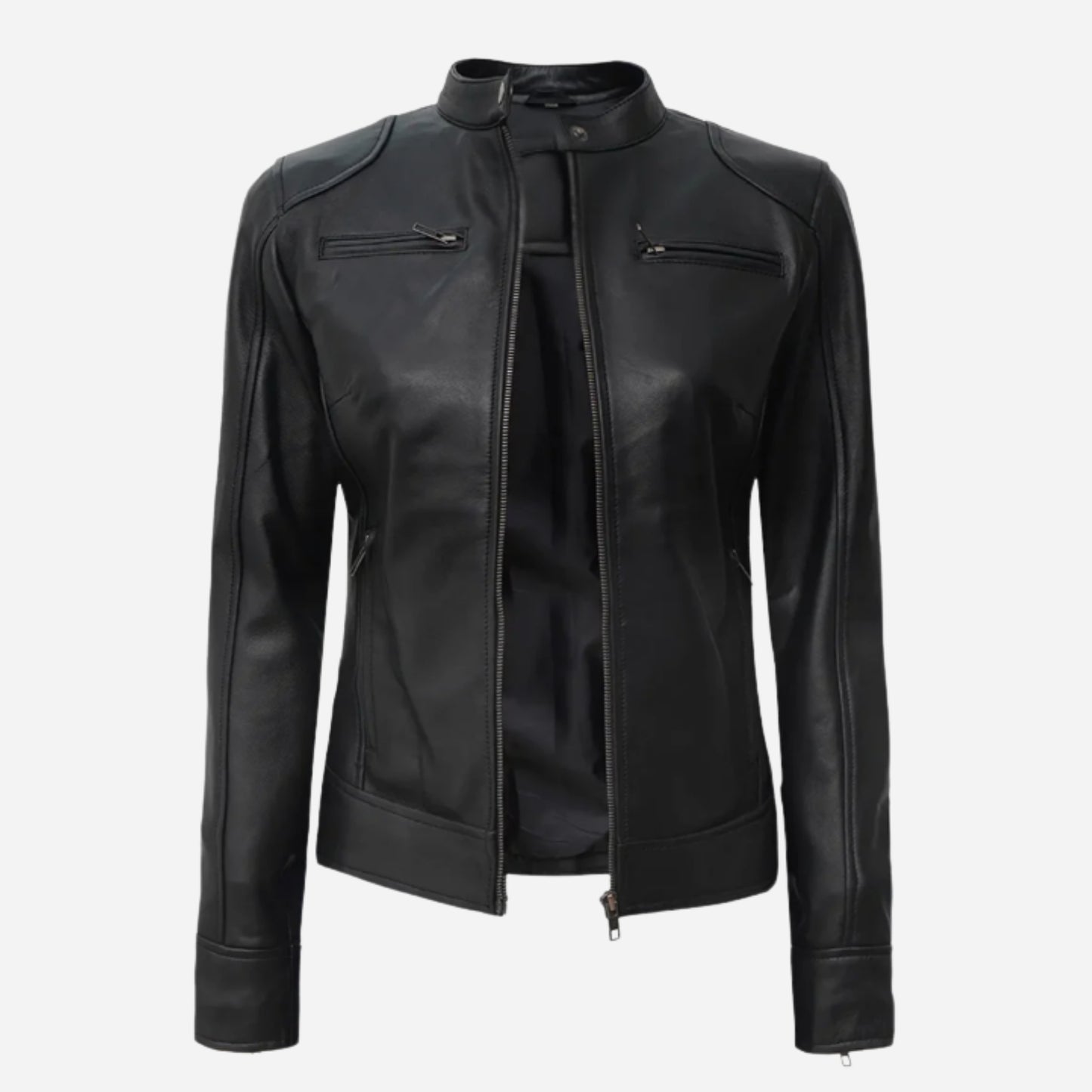 Womens Tall Black Cafe Racer Leather Jacket