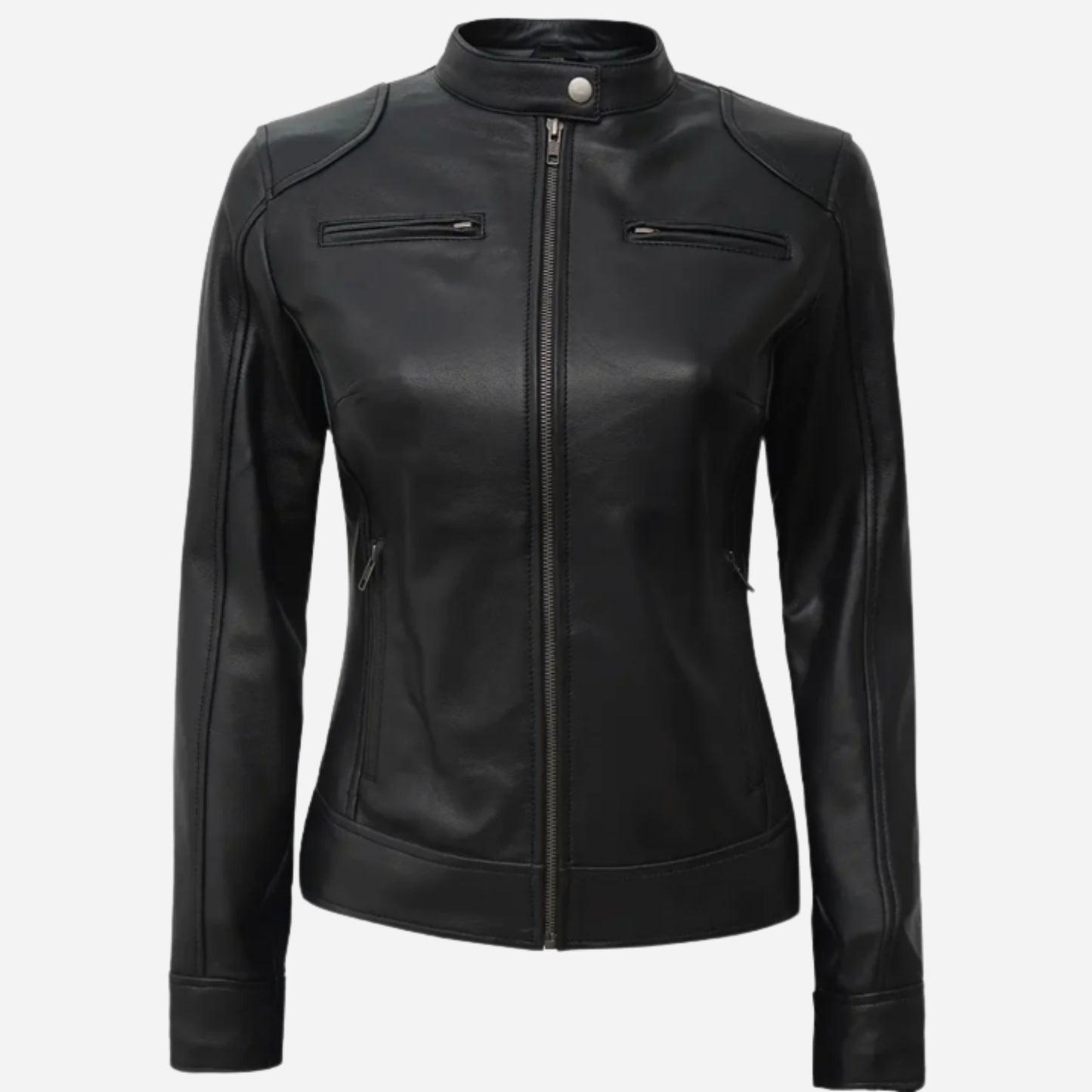 Womens Tall Black Cafe Racer Leather Jacket