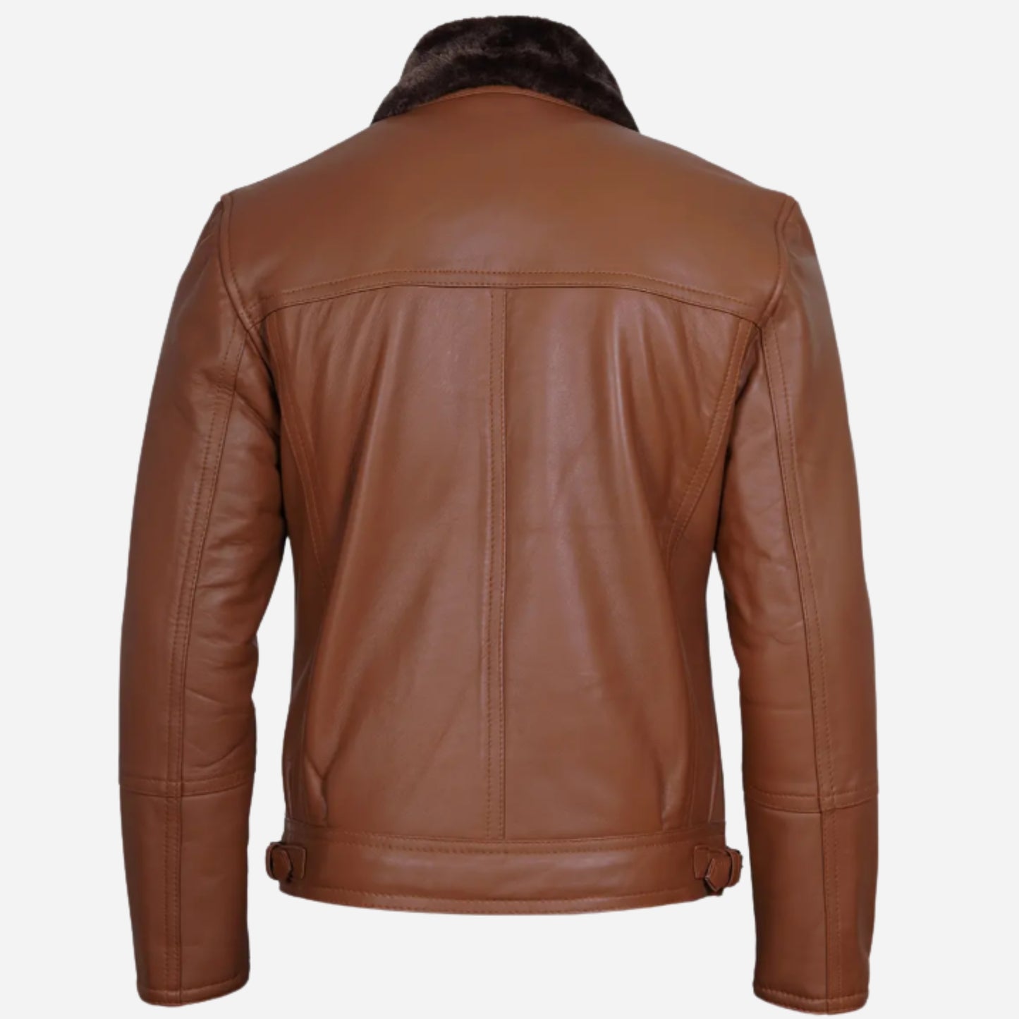 Men's Cognac Leather Shearling Moto Jacket