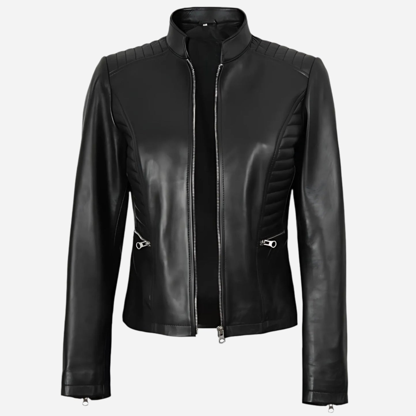 Womens Black Cafe Racer Leather Jacket Verified Leather