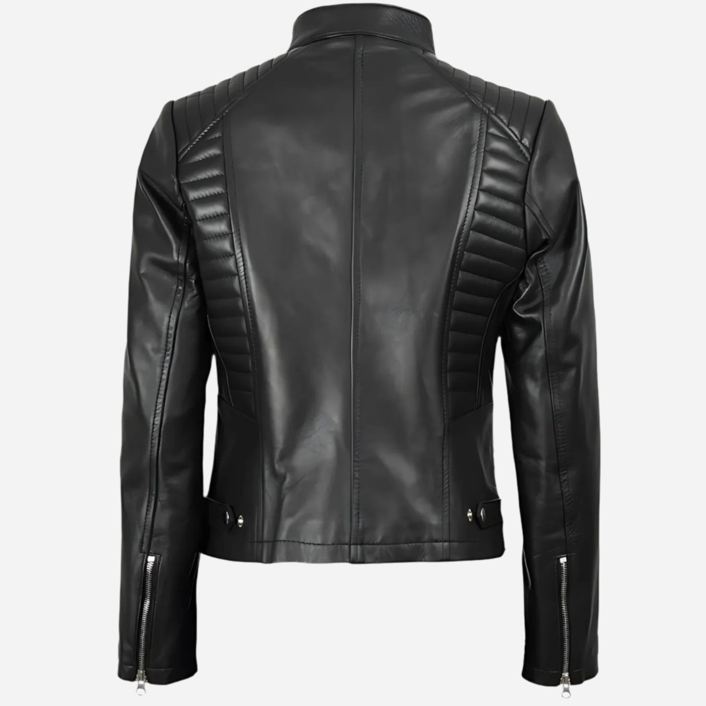 Womens Black Cafe Racer Leather Jacket Verified Leather