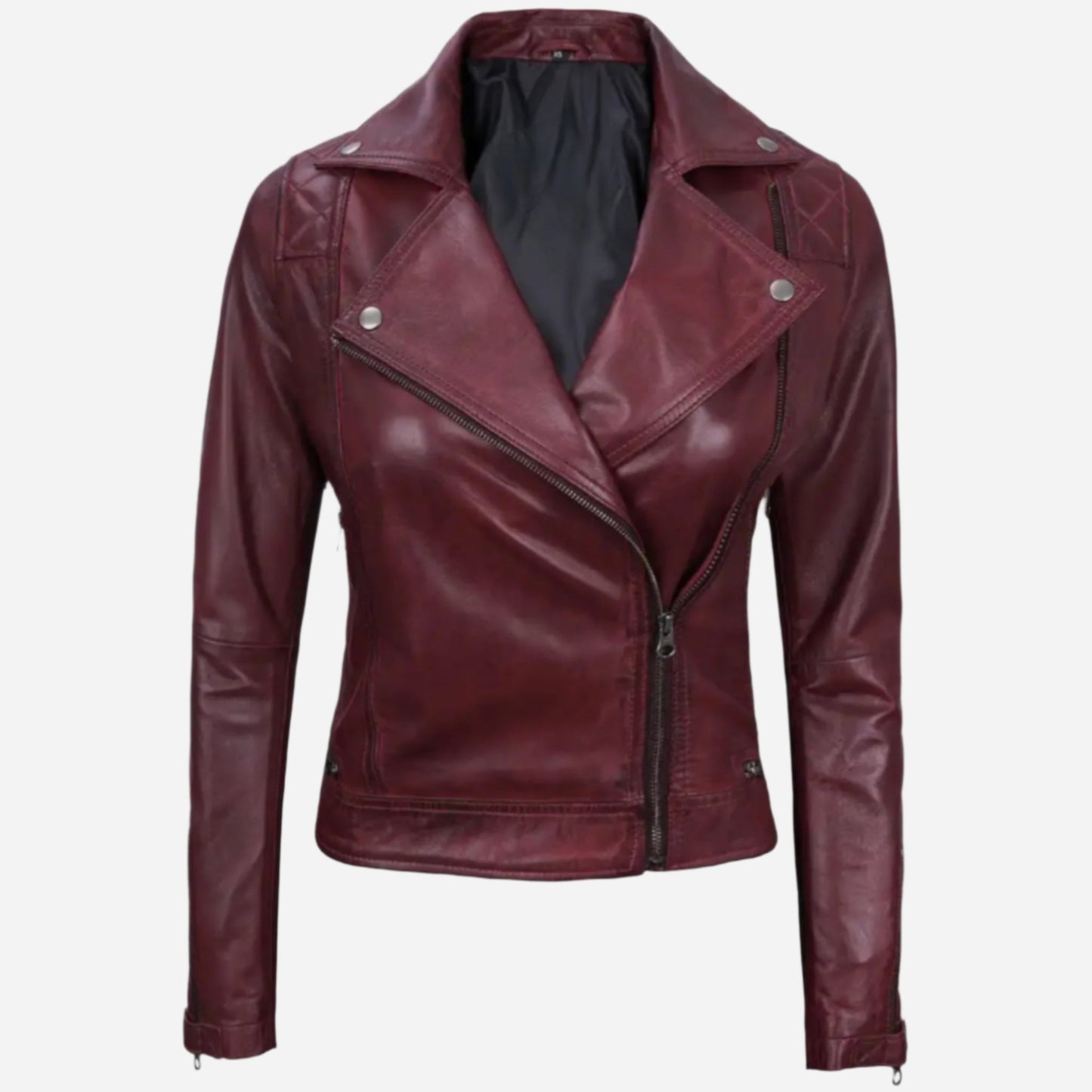 Women's Real Lambskin Leather Maroon Moto Jacket Verified Leather