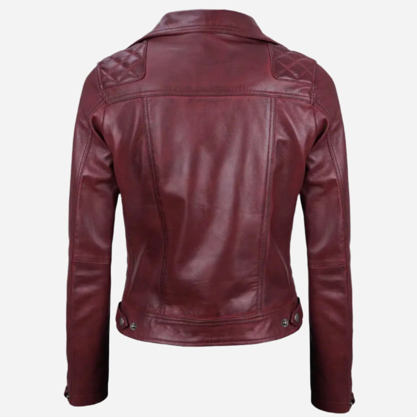 Women's Real Lambskin Leather Maroon Moto Jacket Verified Leather