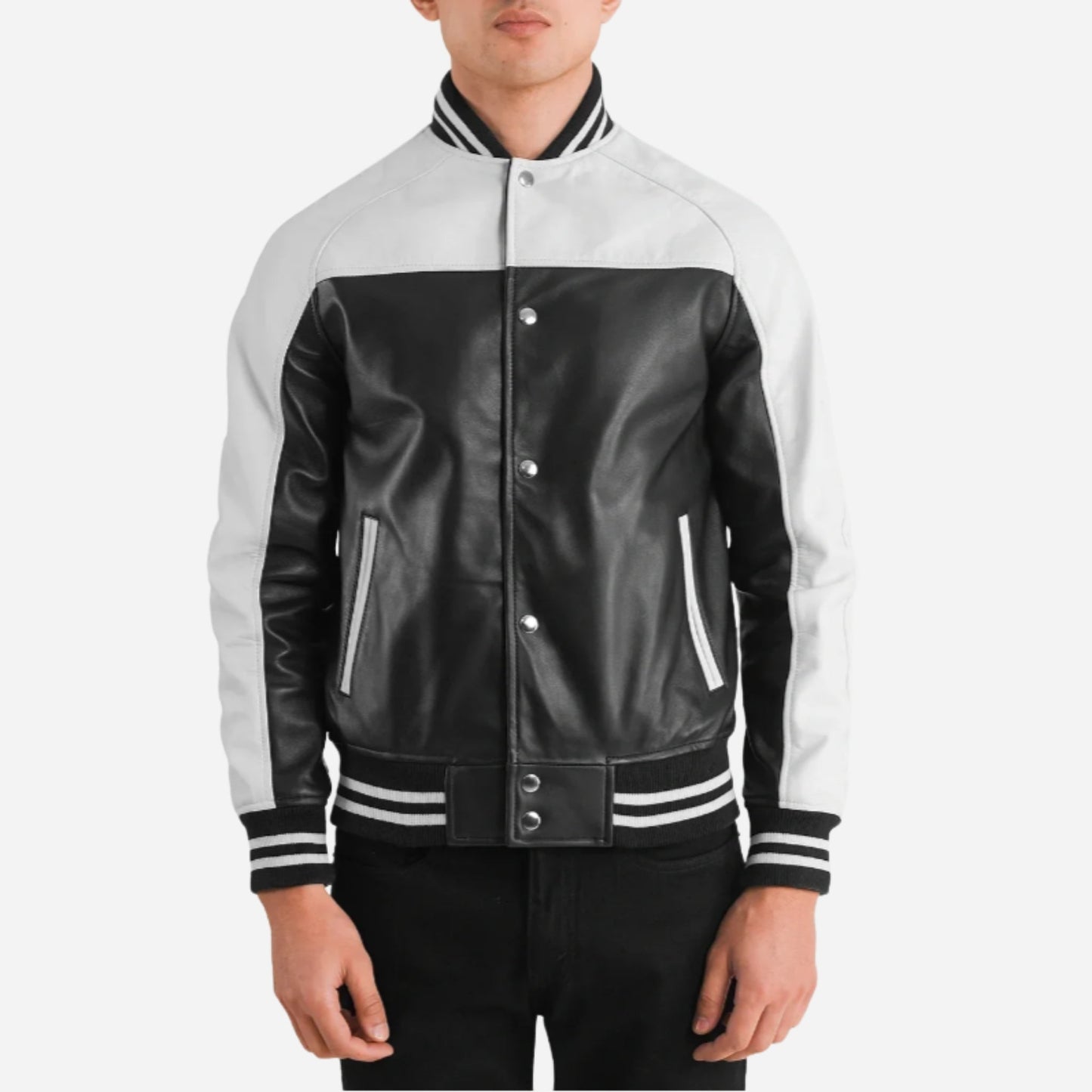 Black & White Leather Varsity Jacket Verified Leather