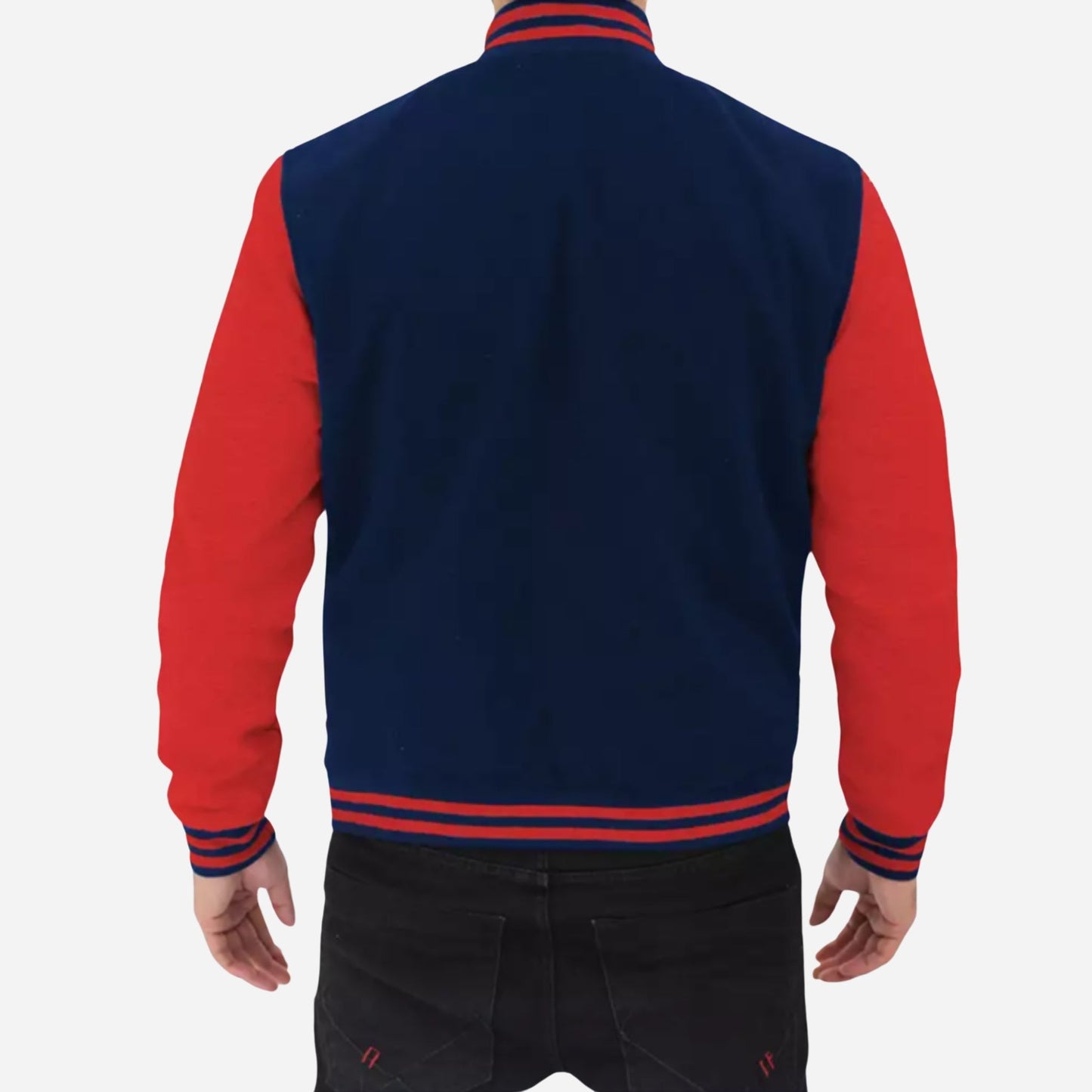 Men’s Red and Navy Blue Varsity Jacket Verified Leather