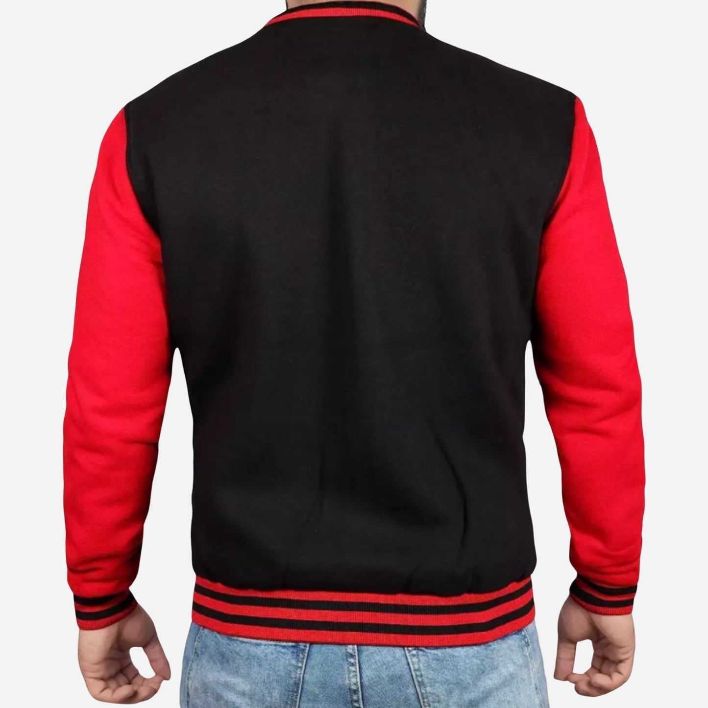 Men's Red and Black Varsity Jacket Verified Leather