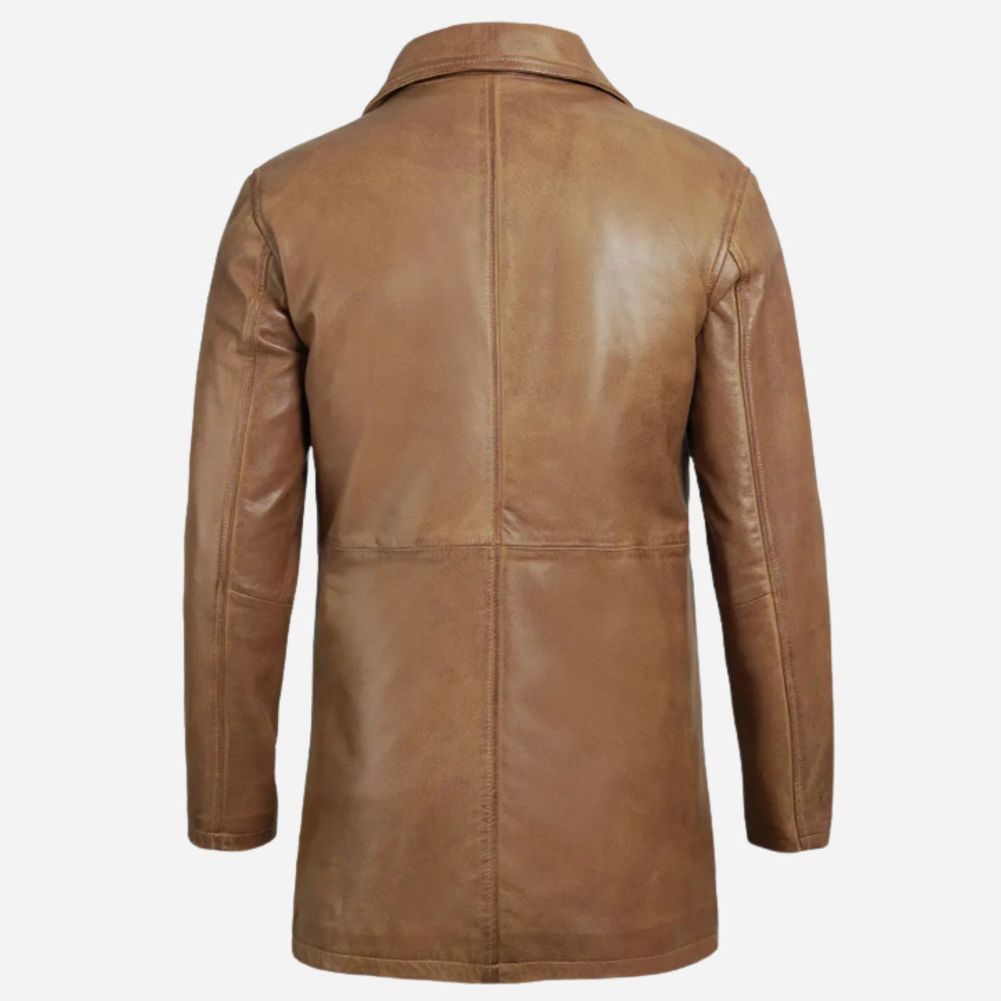 Mens Tall Camel Brown 3/4 Length Leather Coat Verified Leather