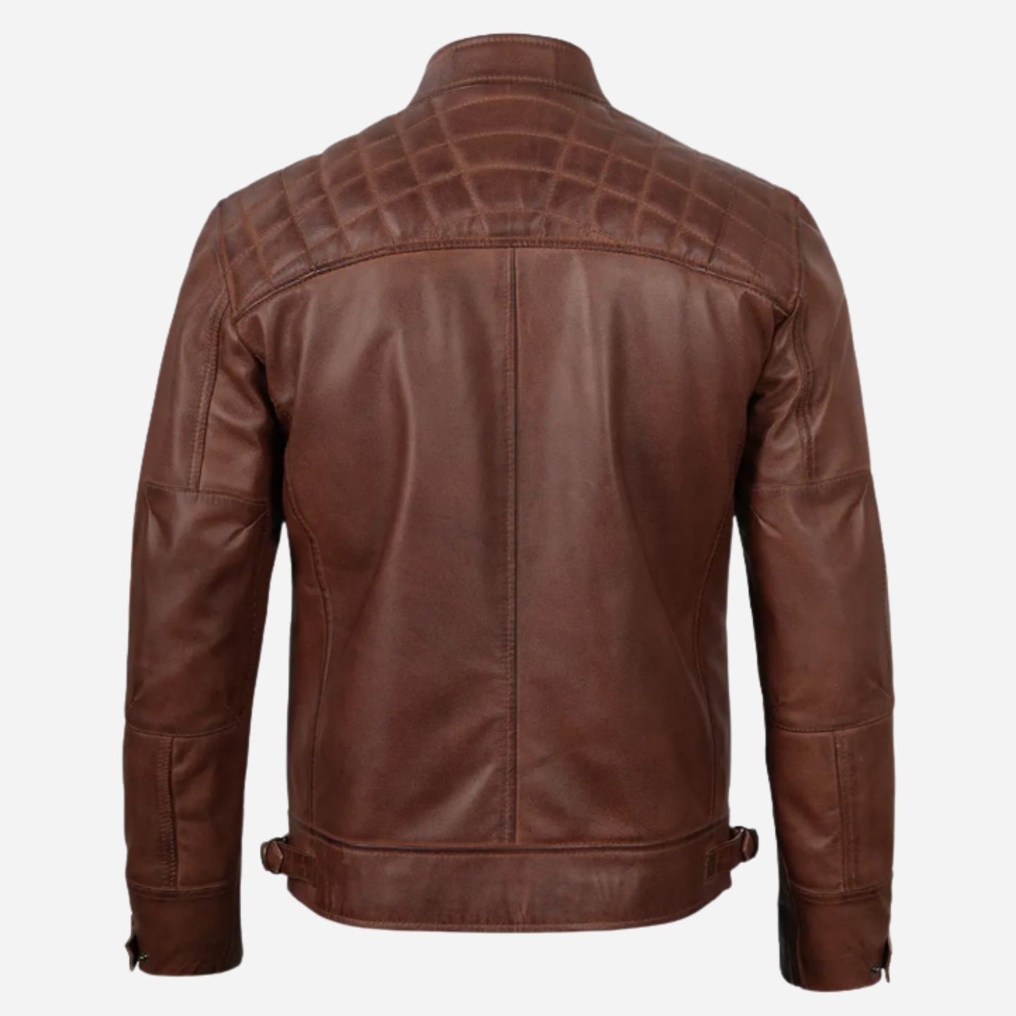 Mens Tall Cognac Cafe Racer Quilted Leather Jacket