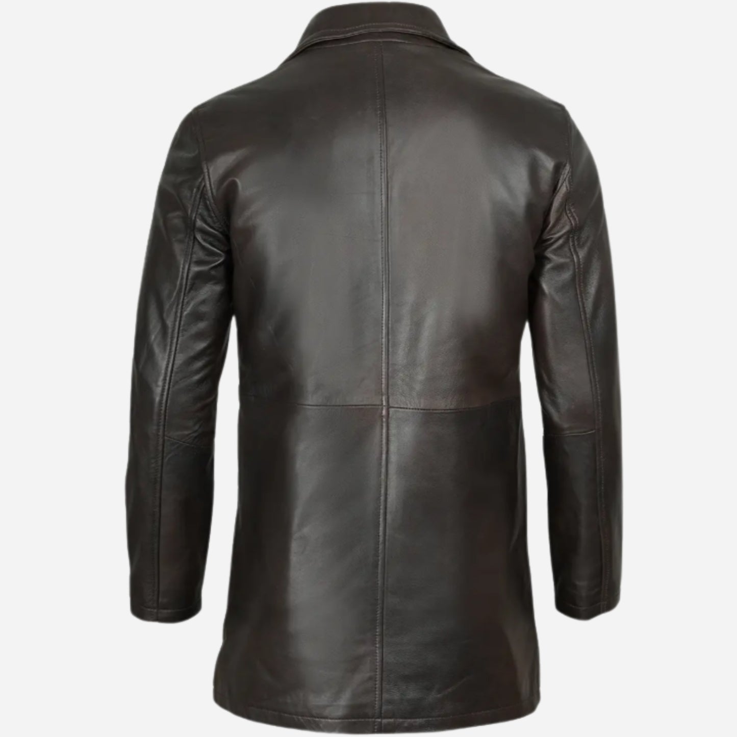Men's Tall Vintage Dark Brown 3/4 Length Leather Coat