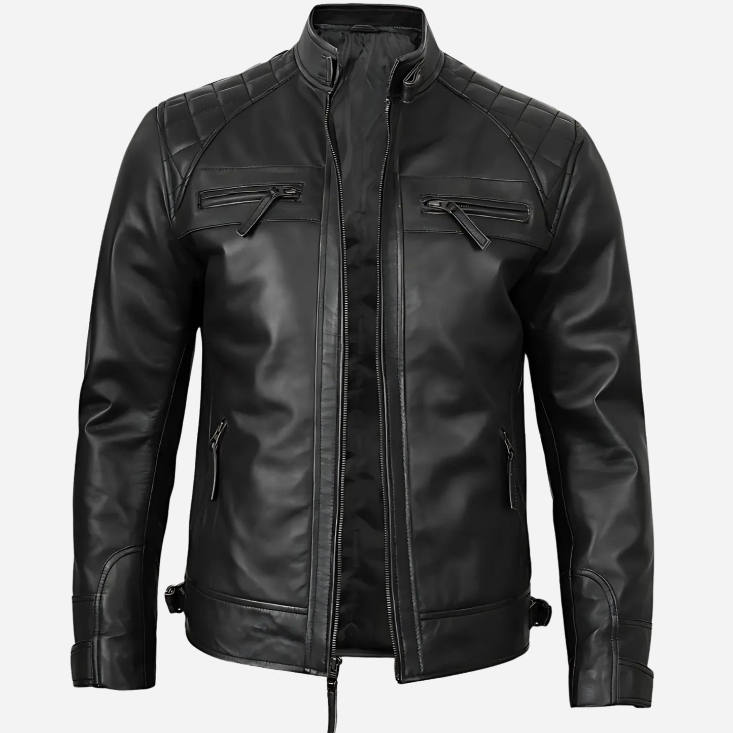 Men's Black Cafe Racer Leather Jacket
