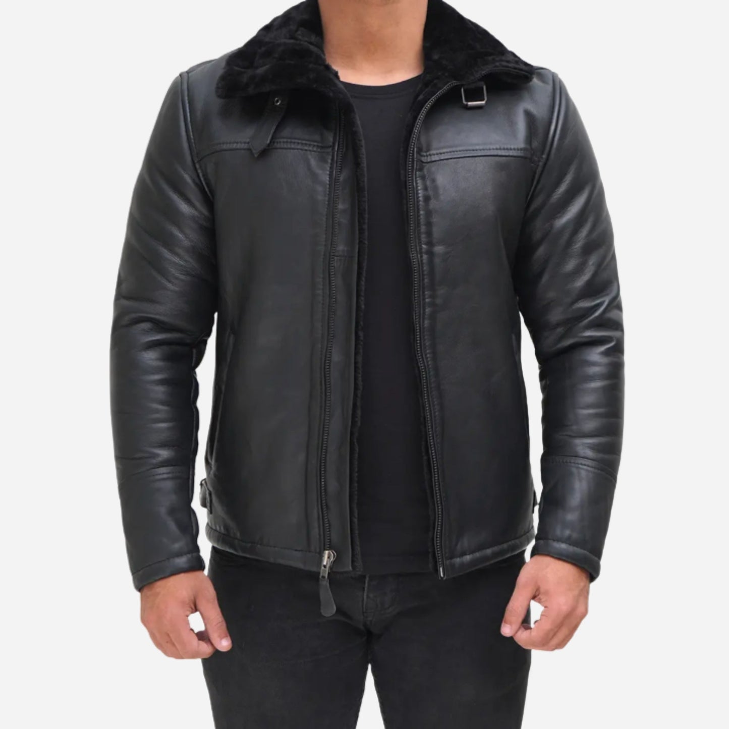 Men's B3 Bomber Black Shearling Leather Jacket Verified Leather