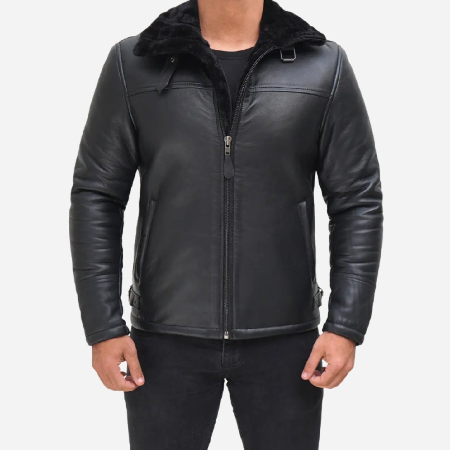 Men's B3 Bomber Black Shearling Leather Jacket Verified Leather