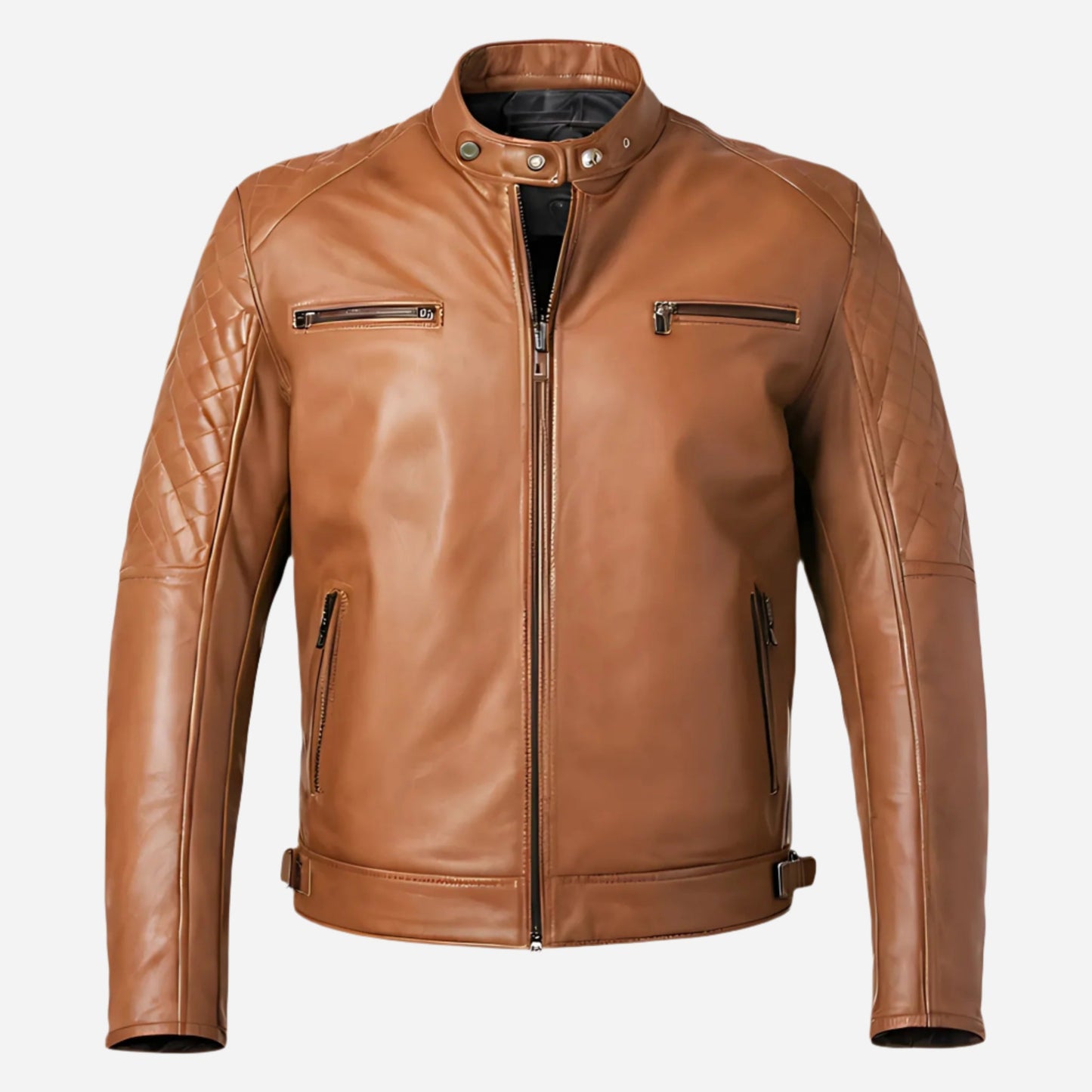 Men Classic Collar Real Leather Brown Jacket Verified Leather