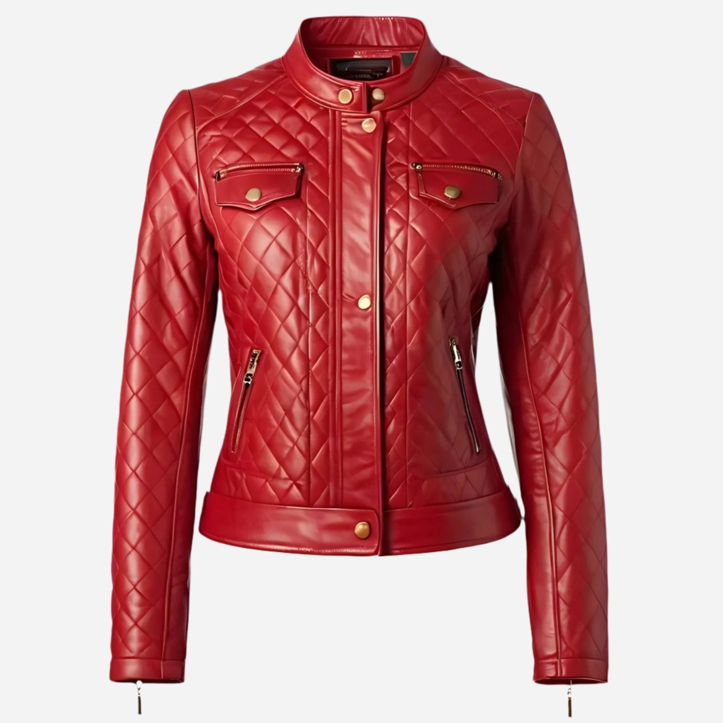 Womens Quilted Red Leather Jacket Verified Leather