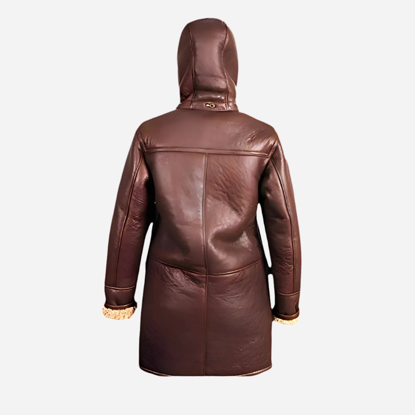Women Fur Shearling Hooded Leather Duffle Coat Verified Leather