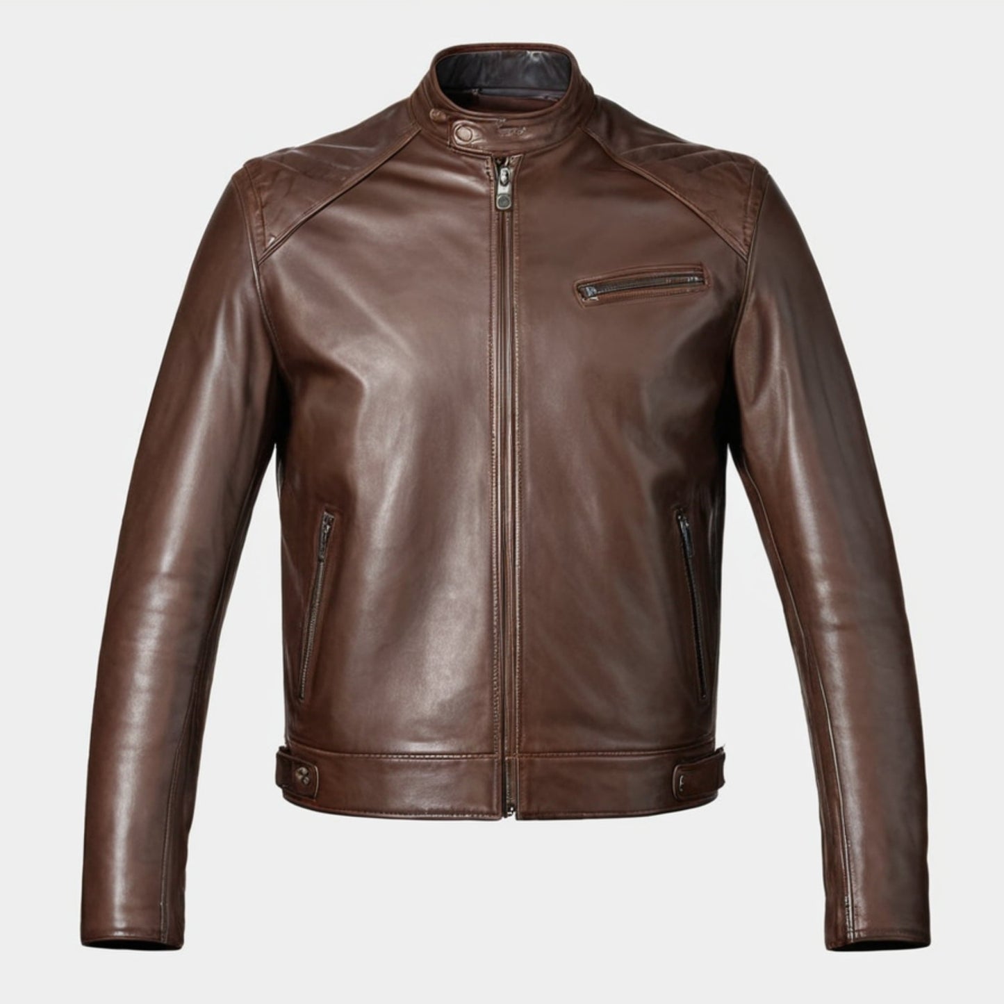 Classic Dark Brown Leather Racer Jacket Verified Leather