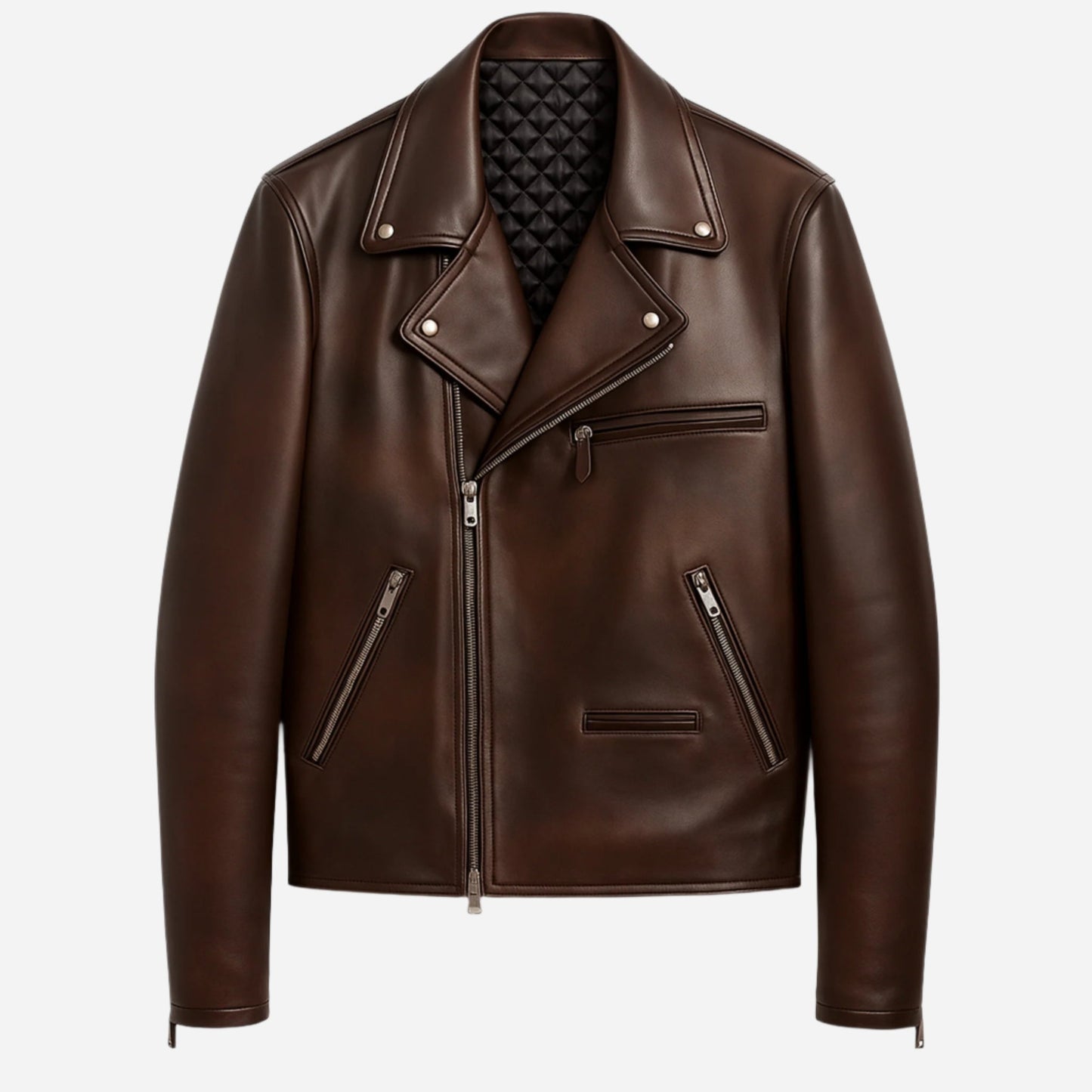 Brown Asymmetric Zip Motorcycle leather Jackets Verified Leather