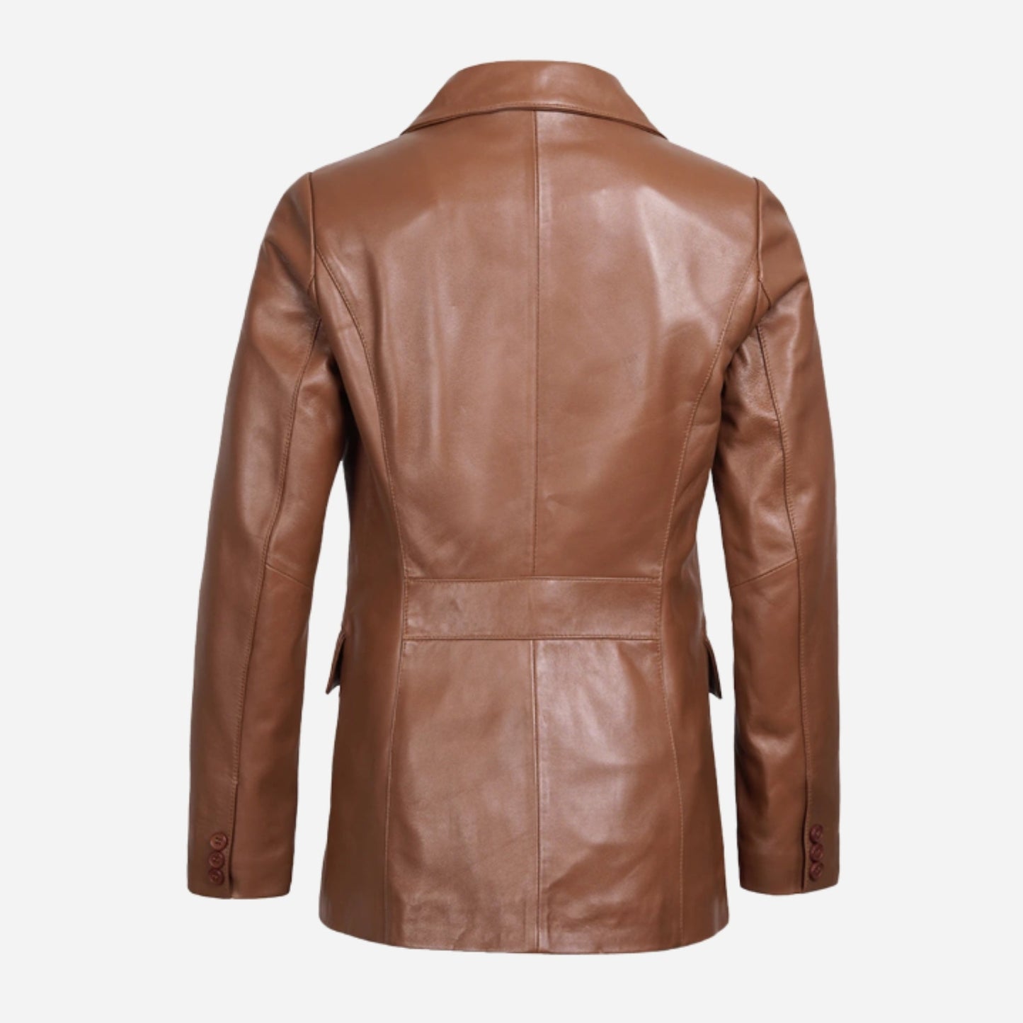 Women's Two Button Classic Cognac Leather Blazer Verified Leather