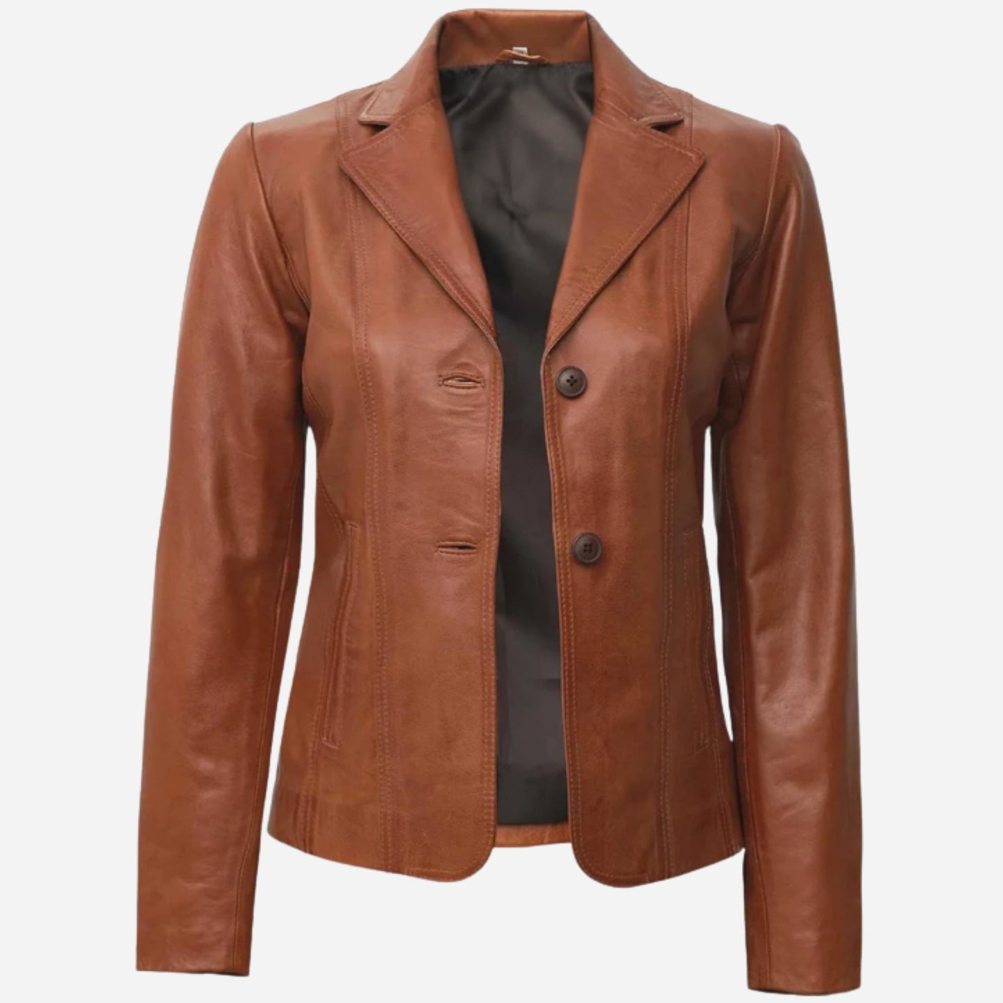 Womens Two Button Tan Leather Blazer Verified Leather