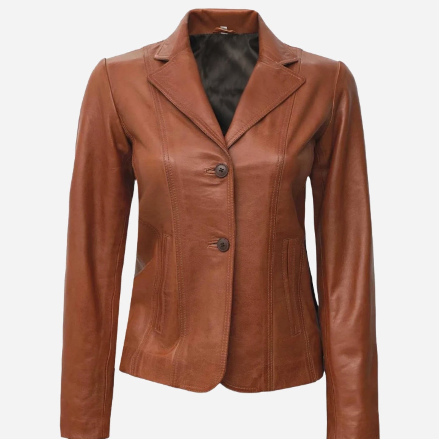 Womens Two Button Tan Leather Blazer Verified Leather