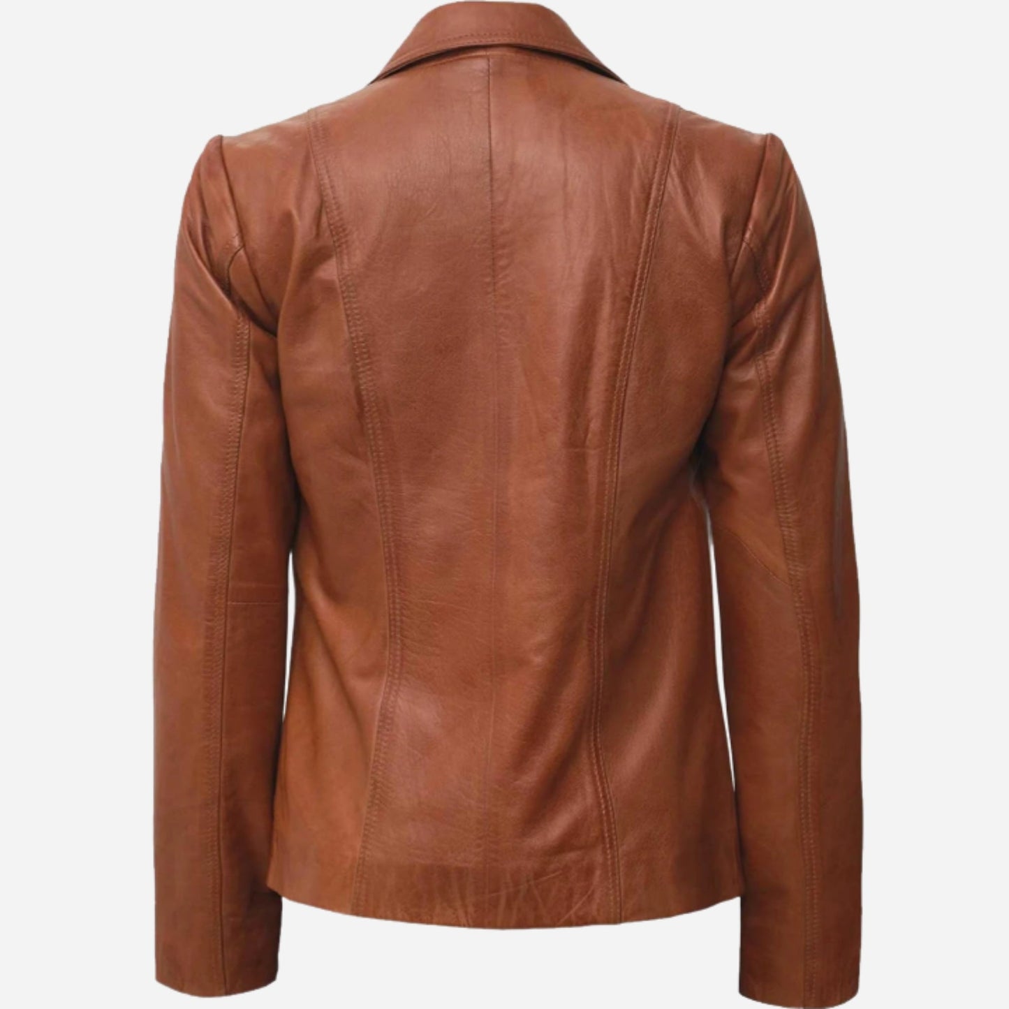 Womens Two Button Tan Leather Blazer Verified Leather