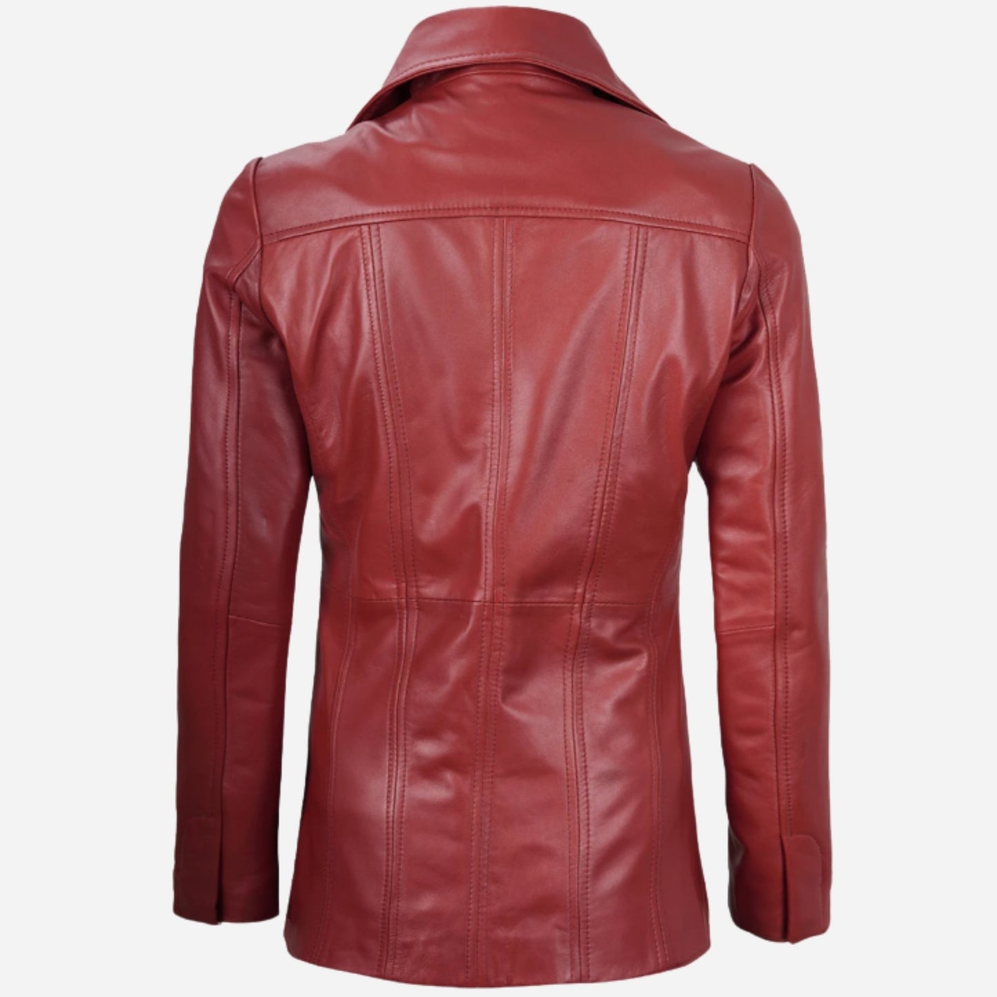 Womens Three Button Red Leather Blazer Verified Leather