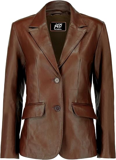 Classic 2-Button Lambskin Leather Blazer Women
