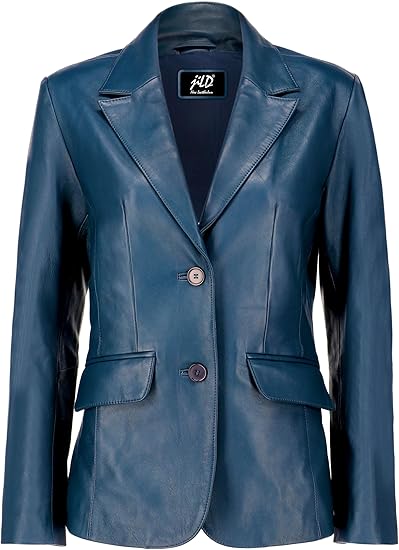 Classic 2-Button Lambskin Leather Blazer Women