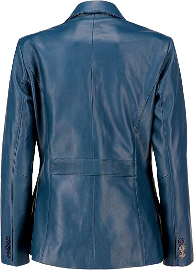 Classic 2-Button Lambskin Leather Blazer Women