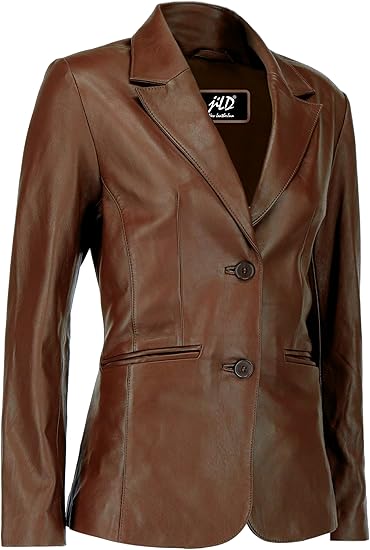 Classic 2-Button Lambskin Leather Blazer Women
