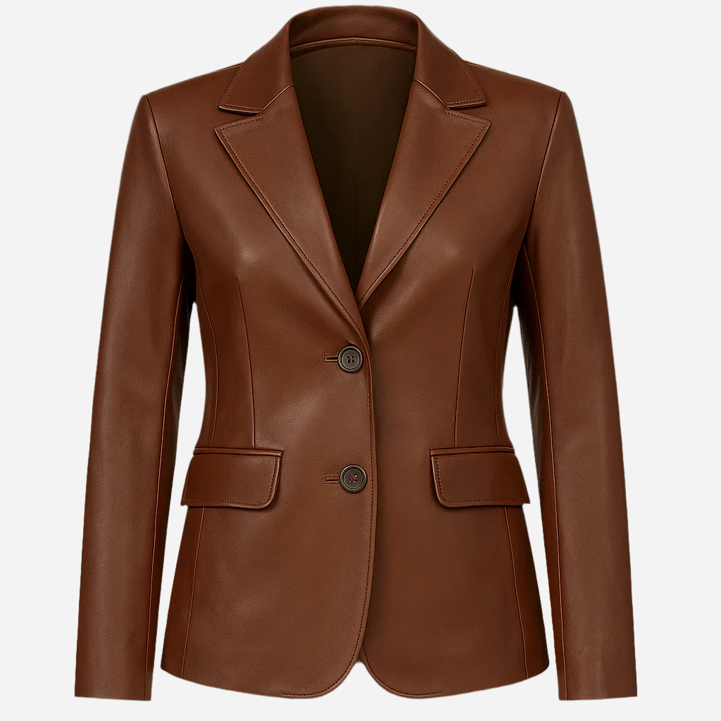 Classic 2-Button Lambskin Leather Blazer Women