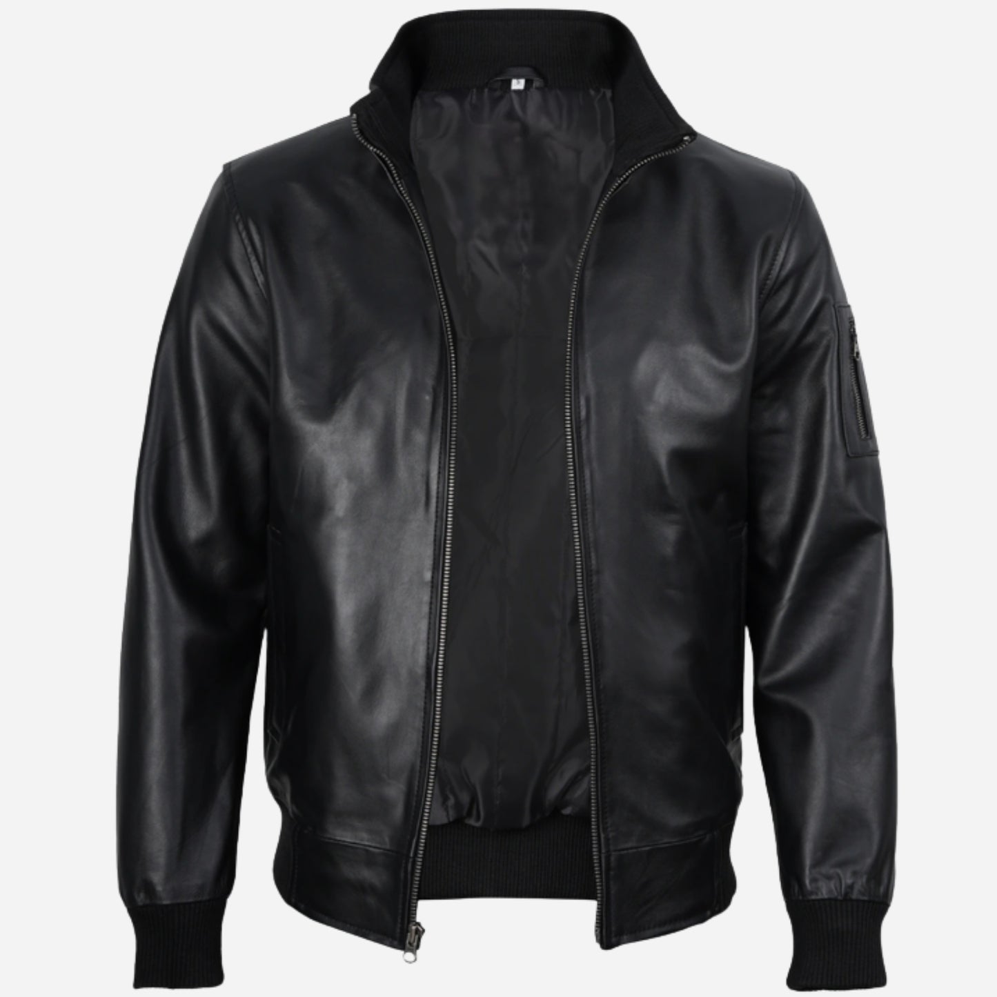 Men's Black Cowhide Leather Bomber Jacket