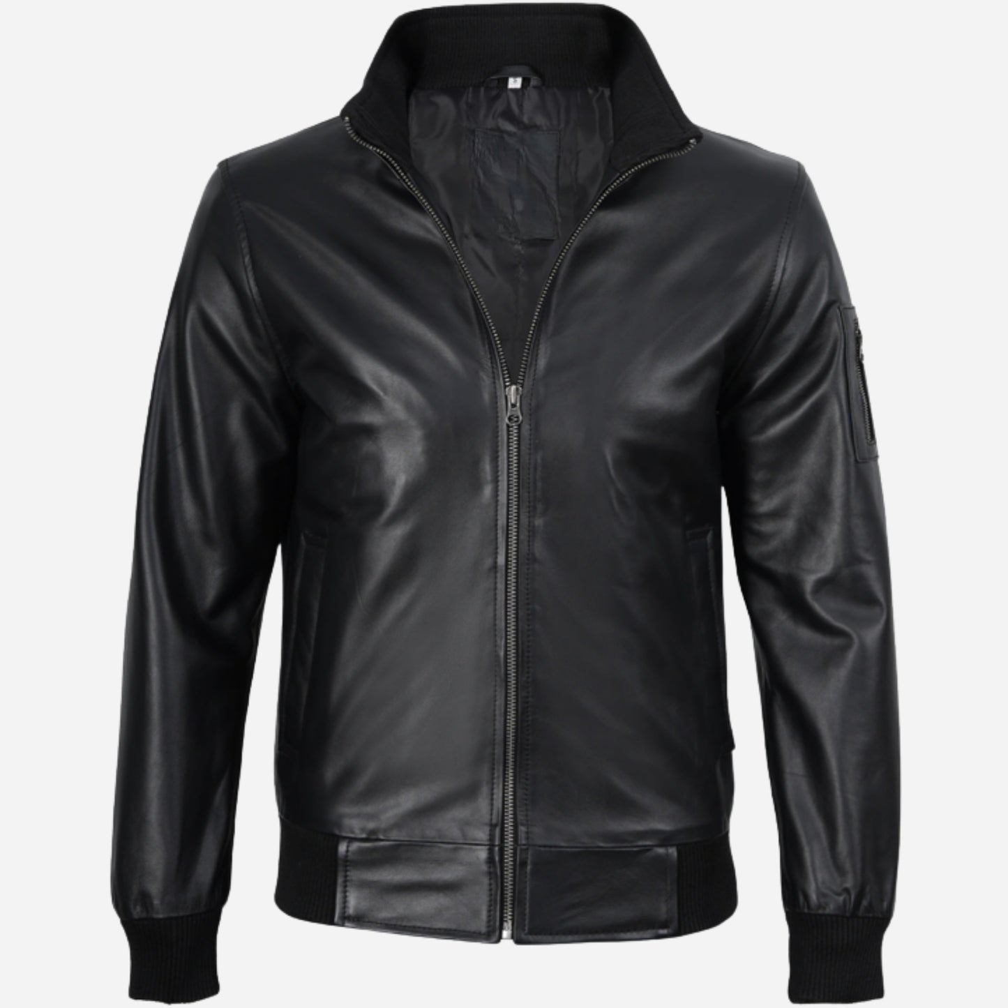 Men's Black Cowhide Leather Bomber Jacket