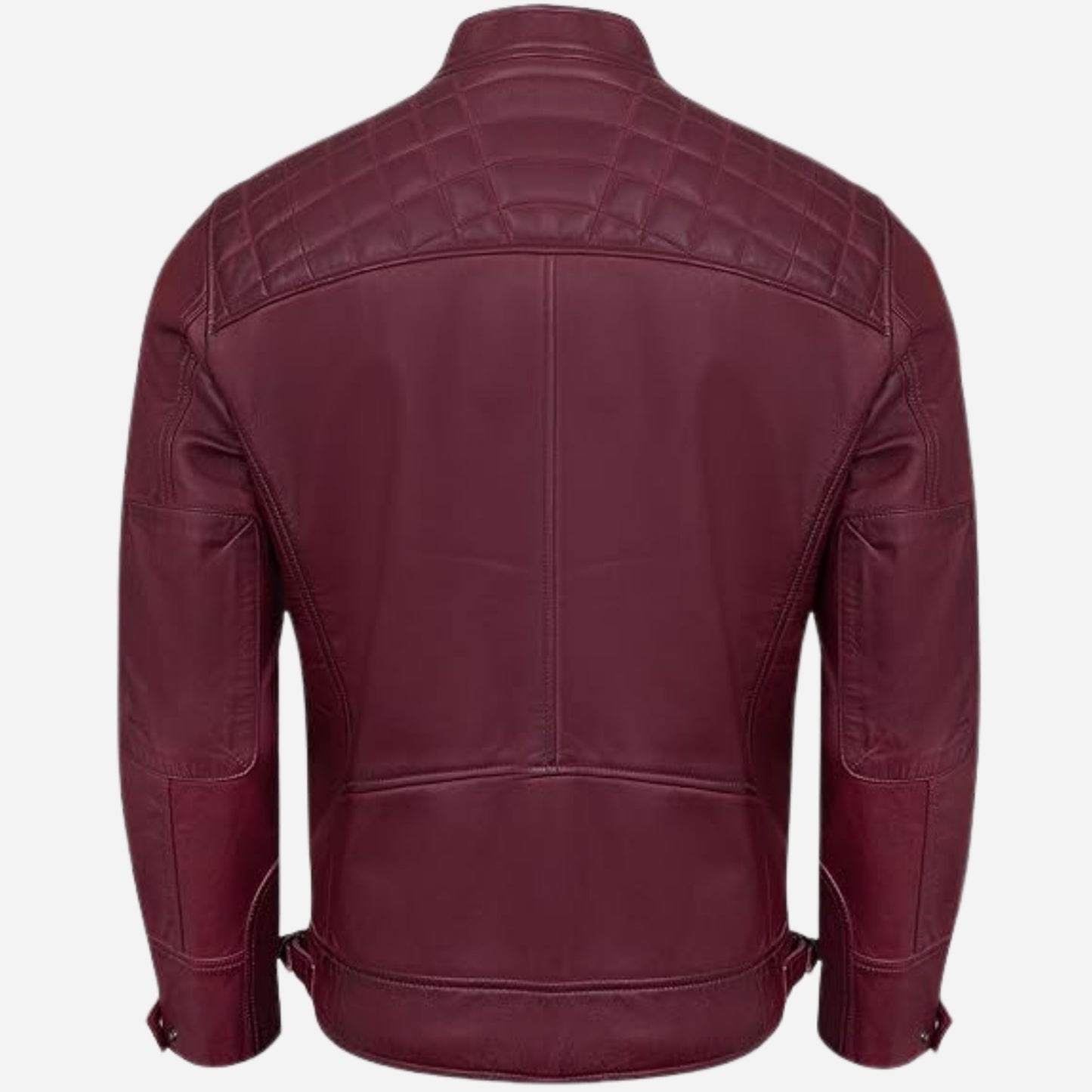Real Leather Jacket Men - Quilted Motorcycle Style Euro Collar