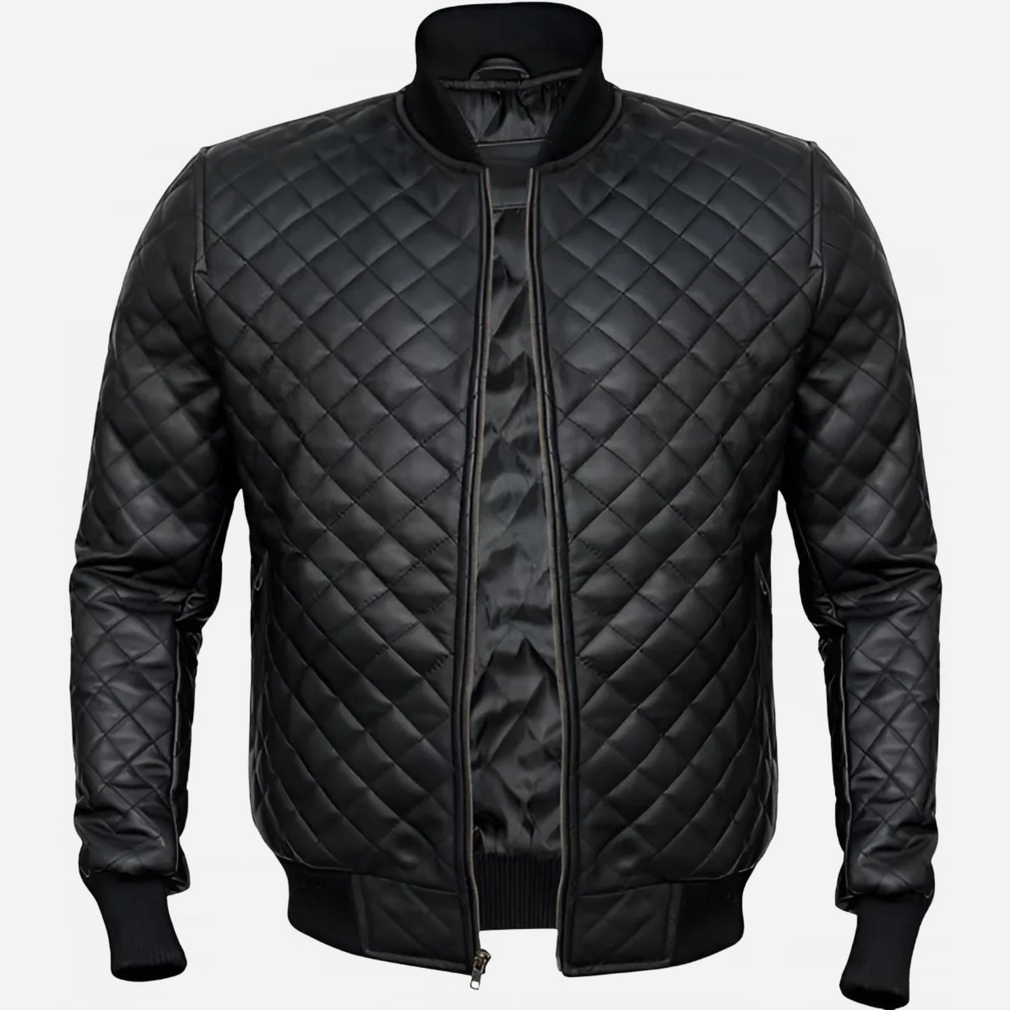 Men's Black Quilted Bomber Jacket