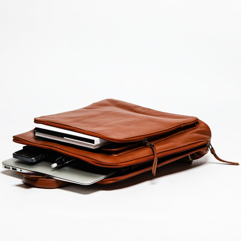 Tech Leather Backpack - Saddle
