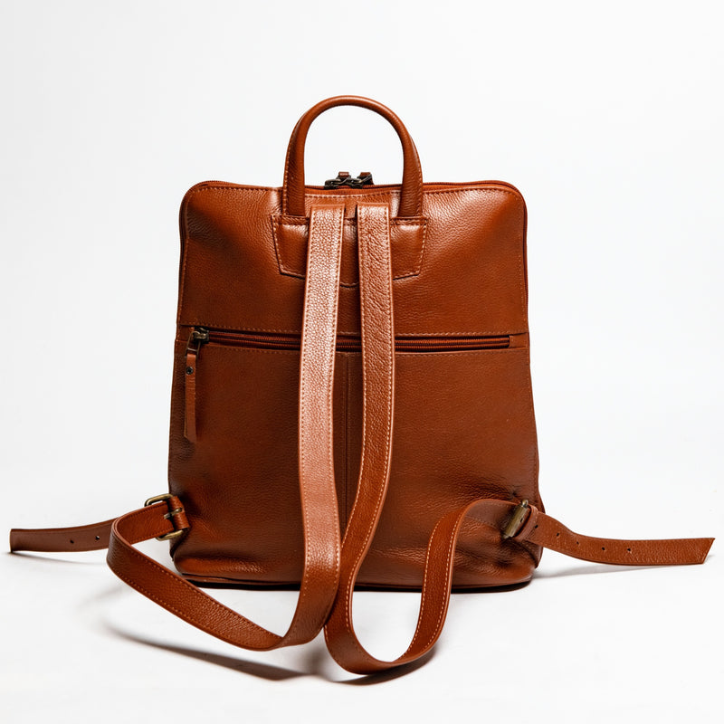 Tech Leather Backpack - Saddle
