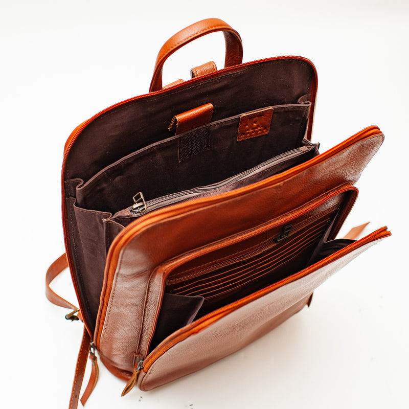 Tech Leather Backpack - Saddle