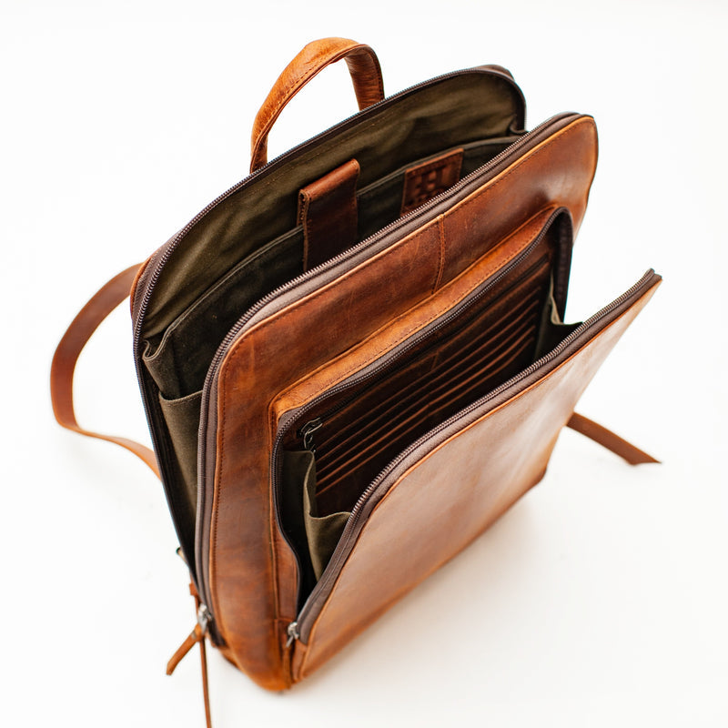 Tech Leather Backpack - Saddle