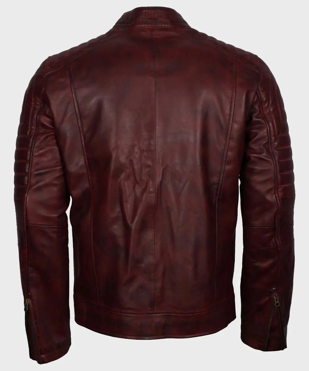 Vintage Cafe Racer Maroon Leather Jacket Verified Leather