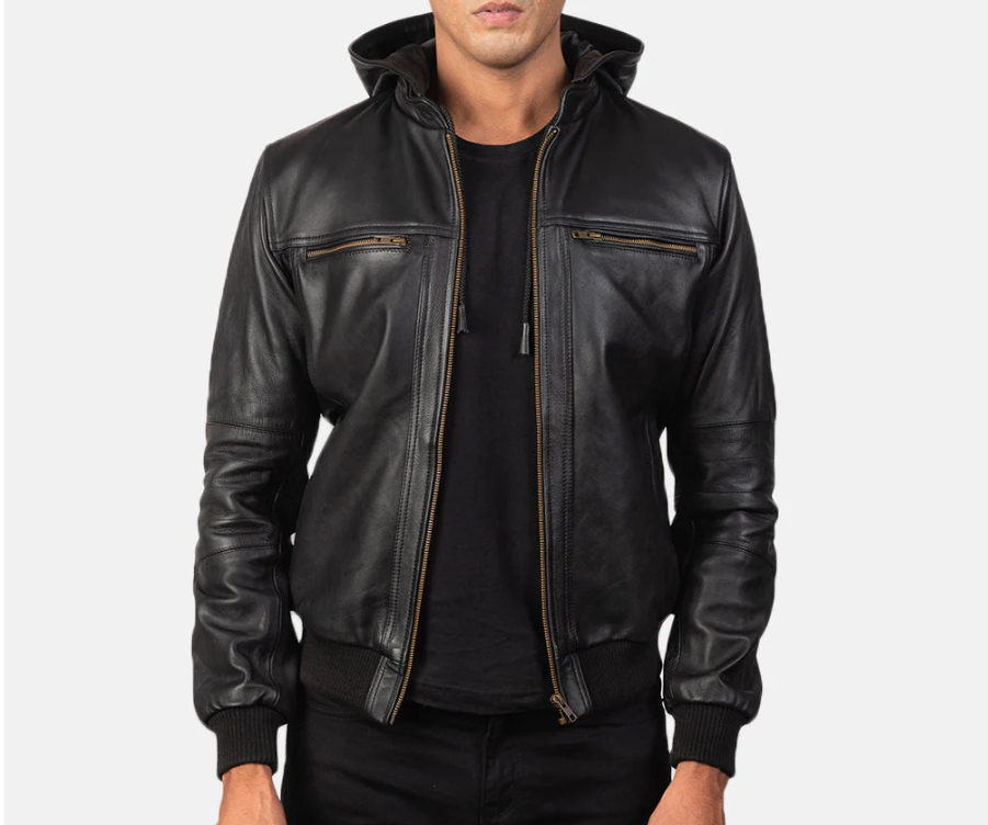 Bouncer Biz Black Leather Bomber Jacket Verified Leather